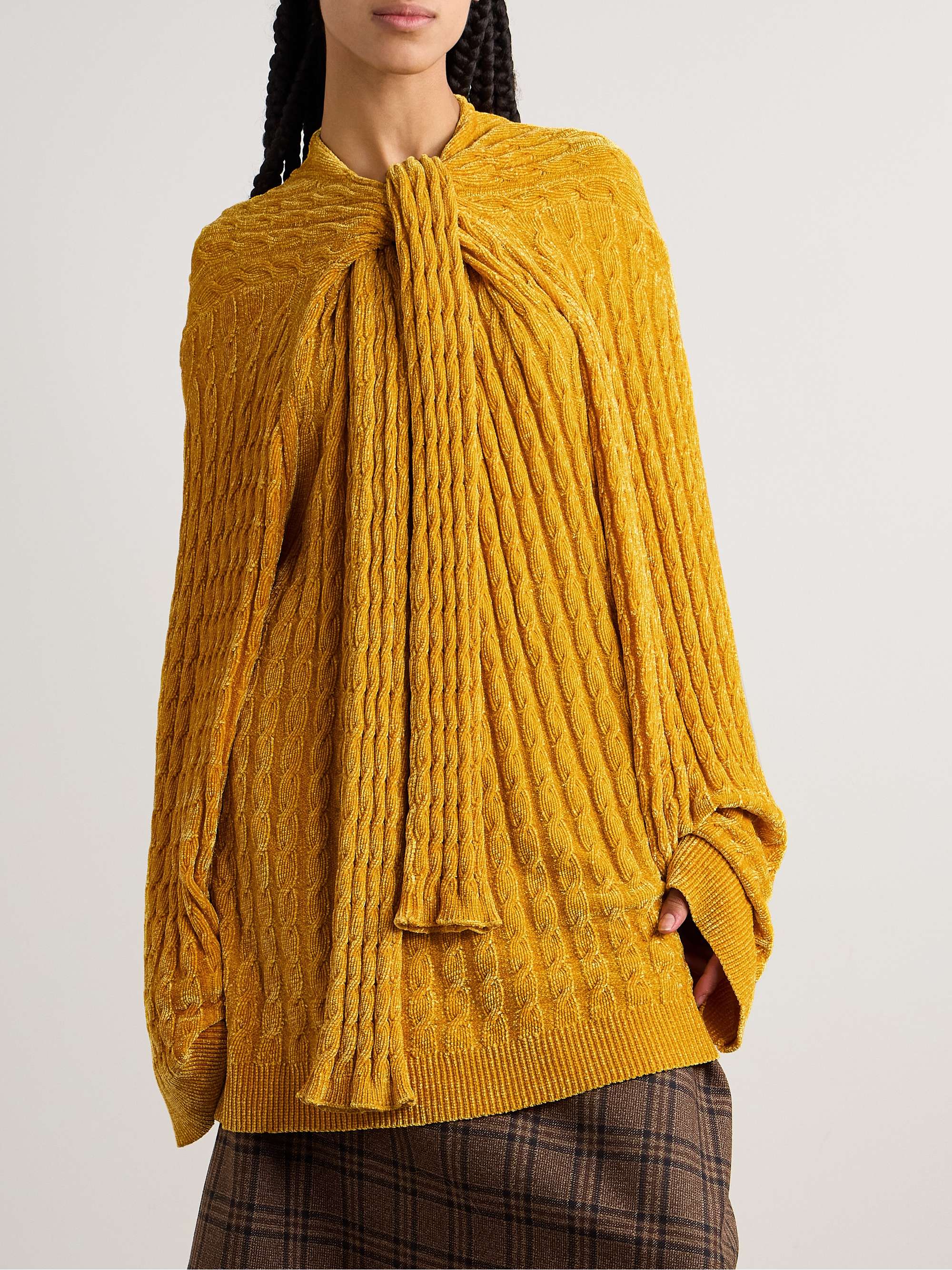 Oversized scarf-detailed cable-knit chenille sweater view