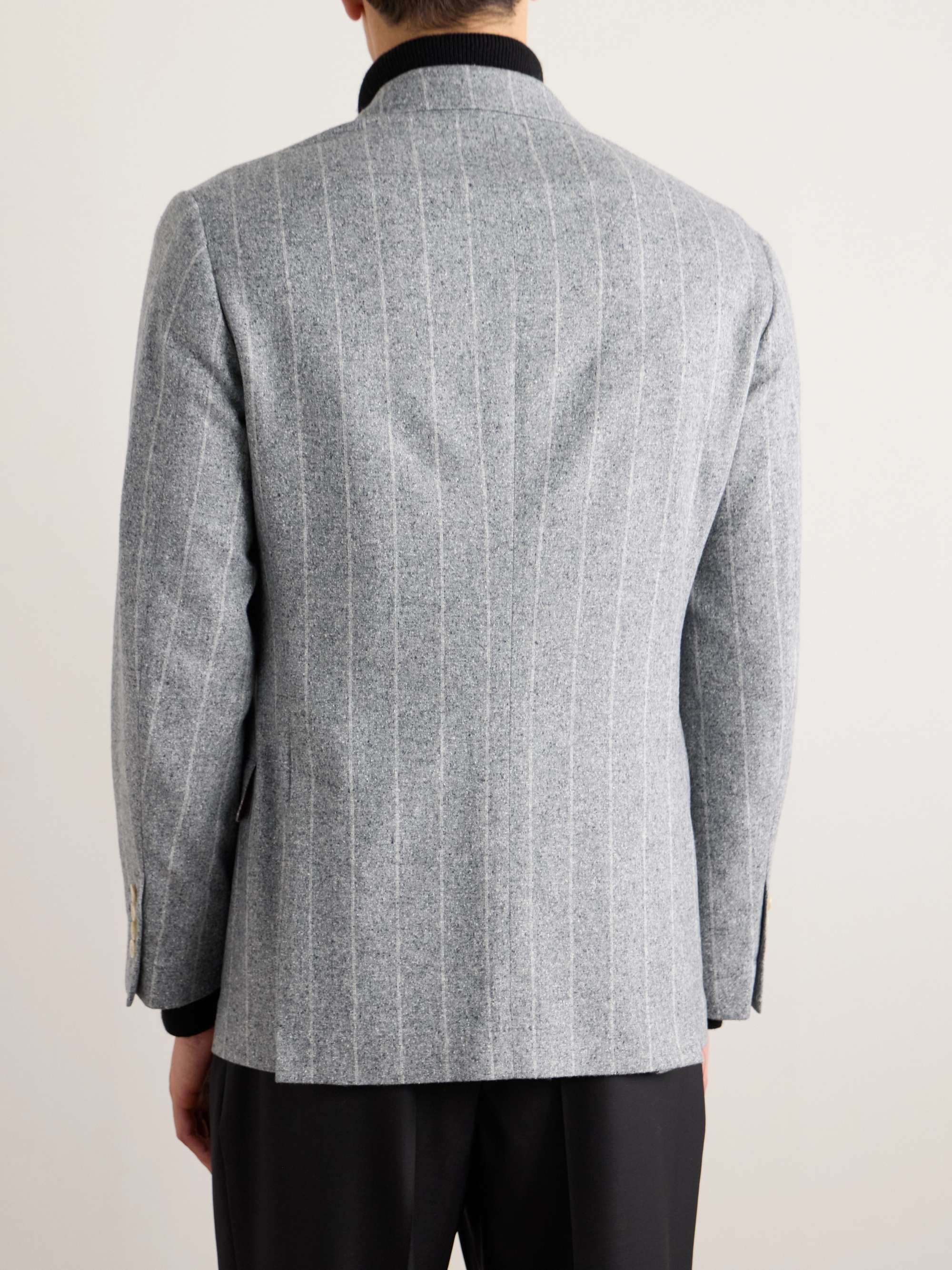 Double-Breasted Striped Silk, Wool and Cashmere-Blend Blazer view