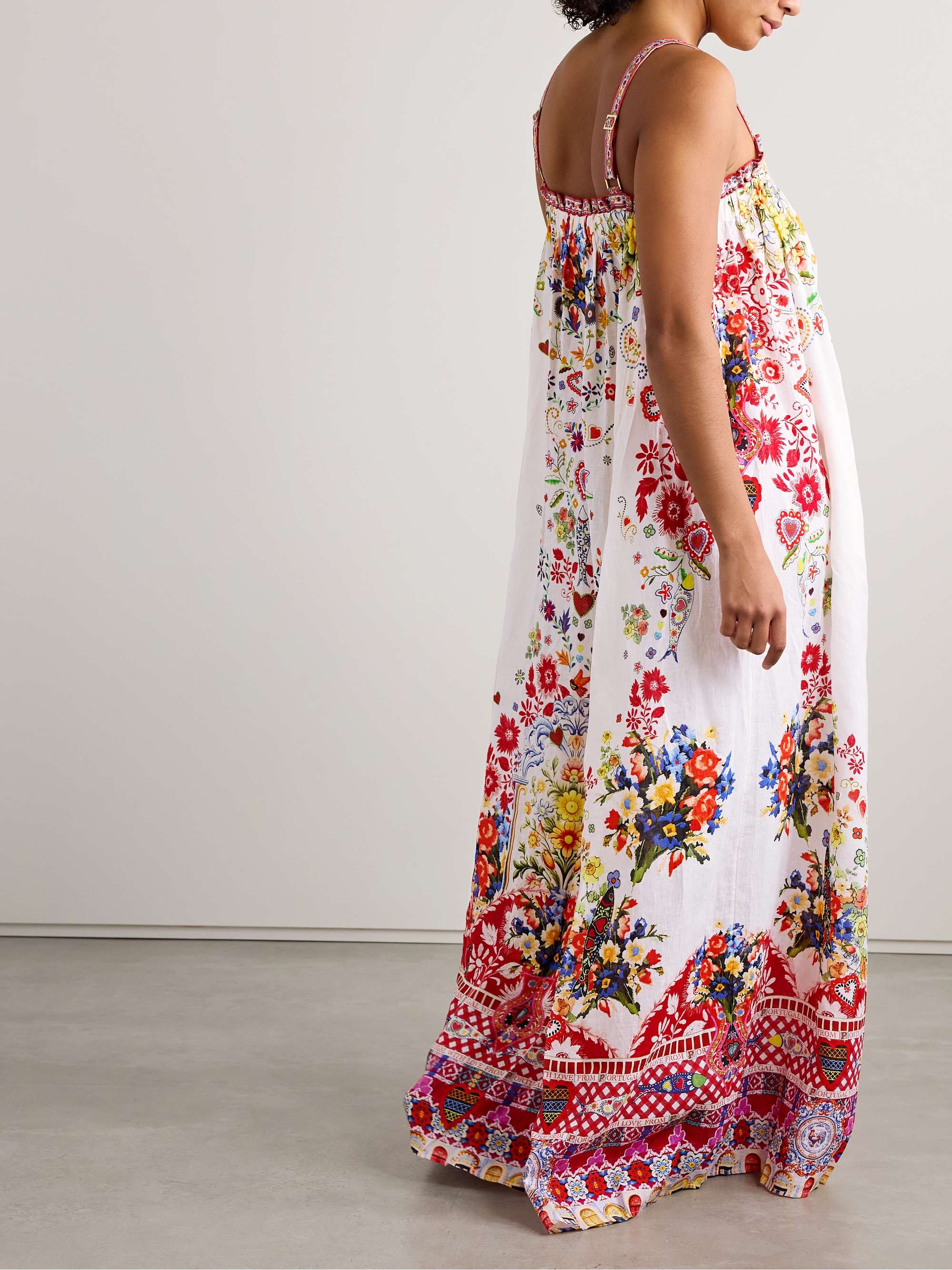 Crystal-embellished printed linen maxi dress view