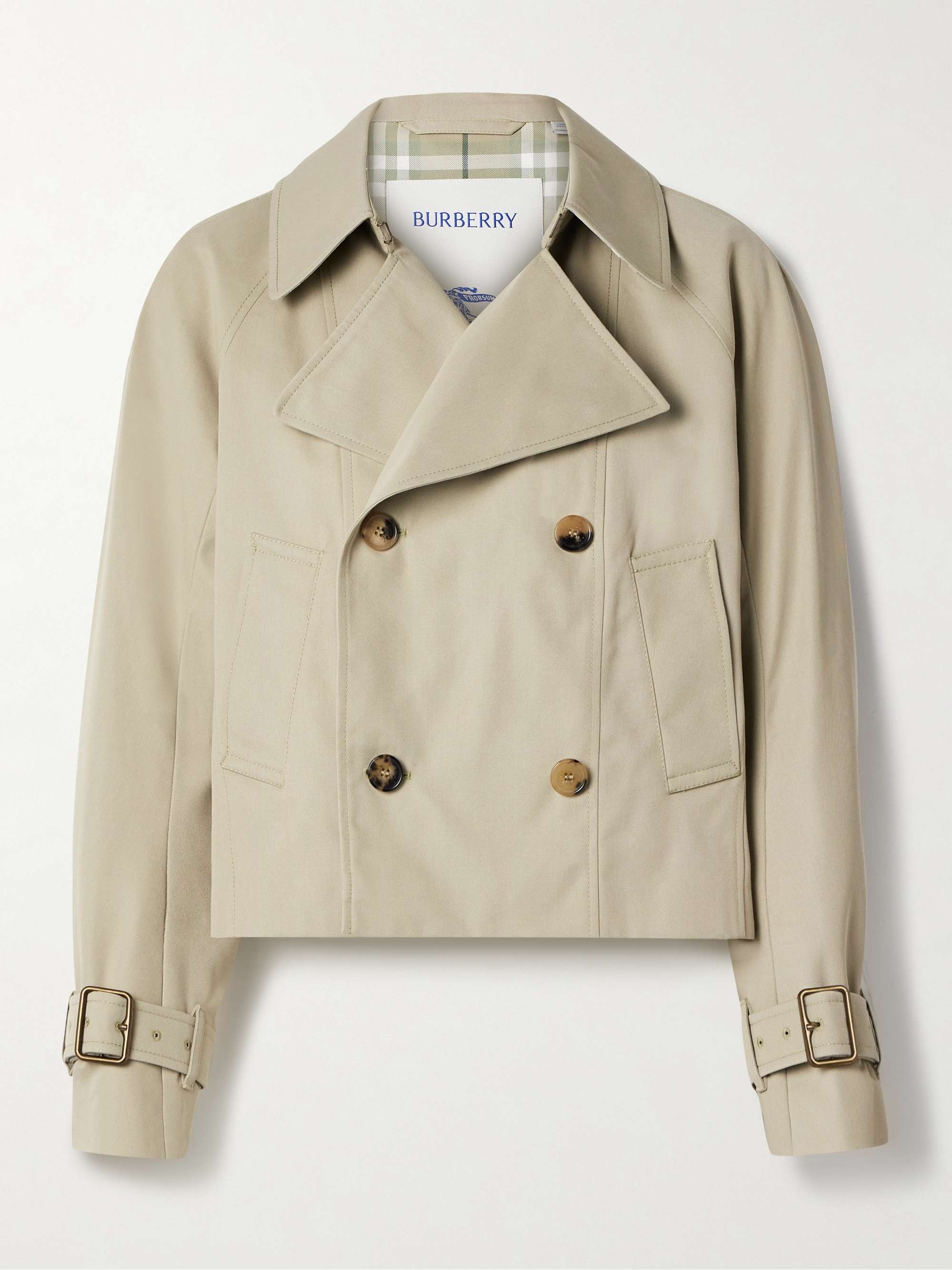 Double-breasted cropped gabardine trench coat view
