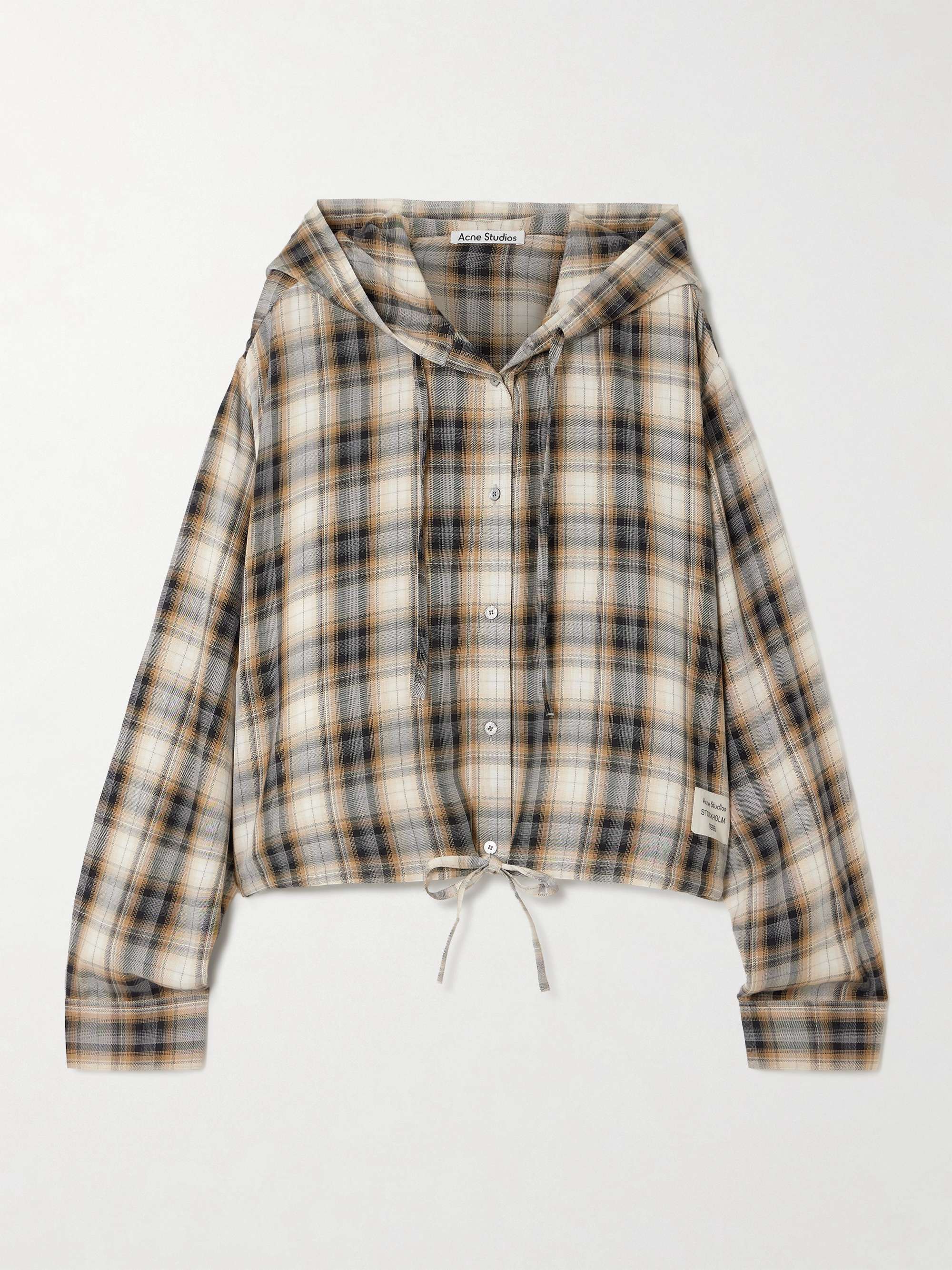 Hooded appliquéd checked woven shirt view