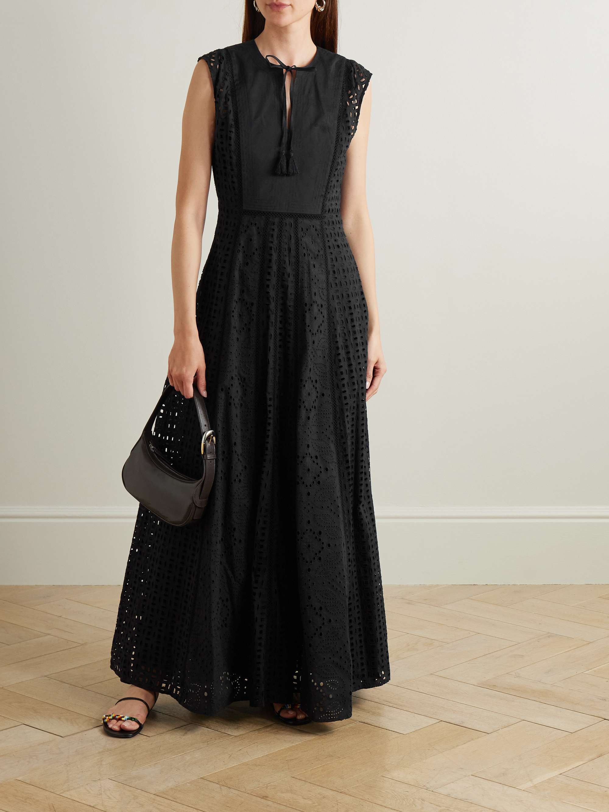 Alina tie-detailed tasseled broderie anglaise cotton maxi dress view