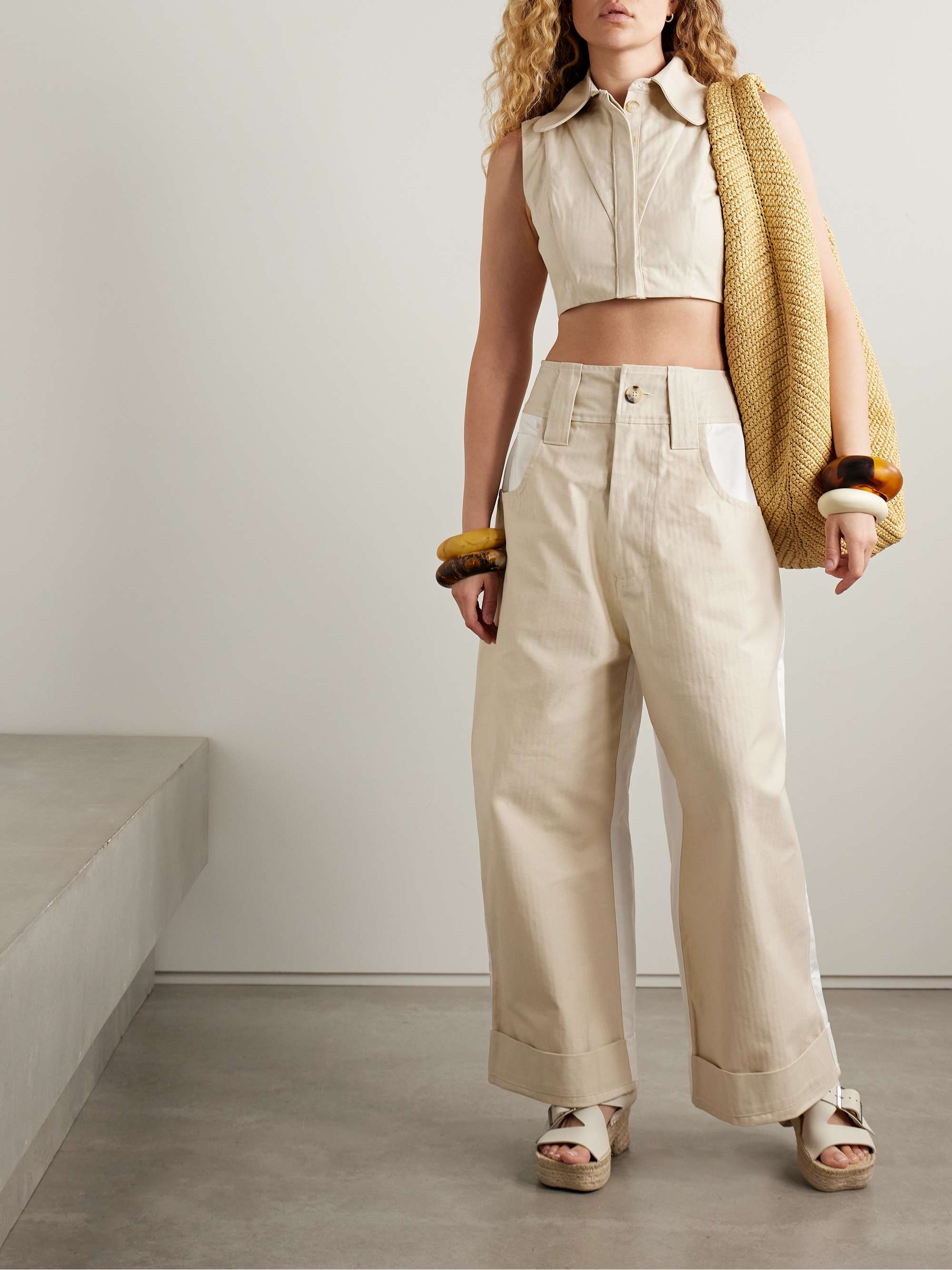 Paneled herringbone high-rise wide-leg jeans view