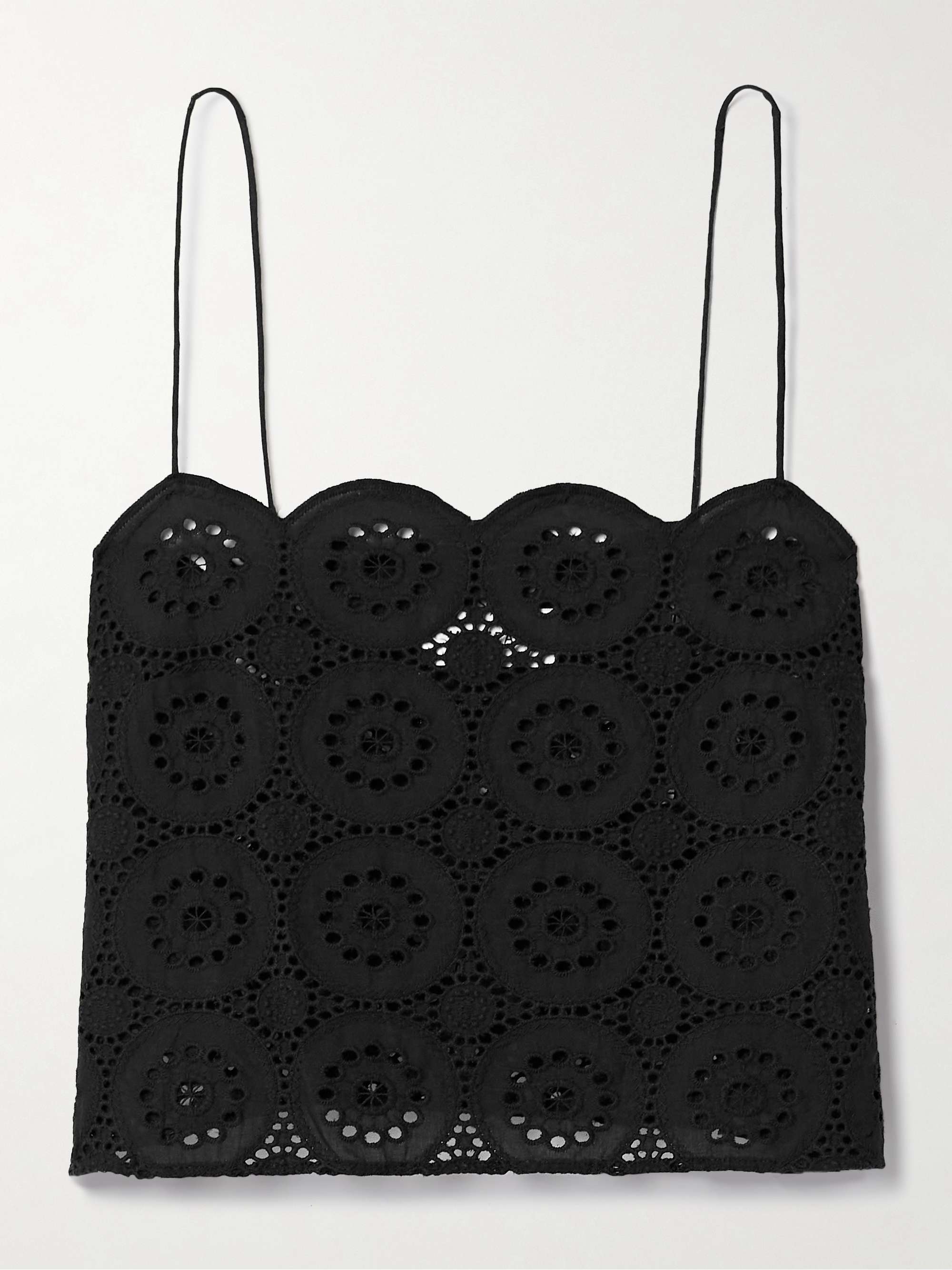 Cropped scalloped broderie anglaise cotton top view