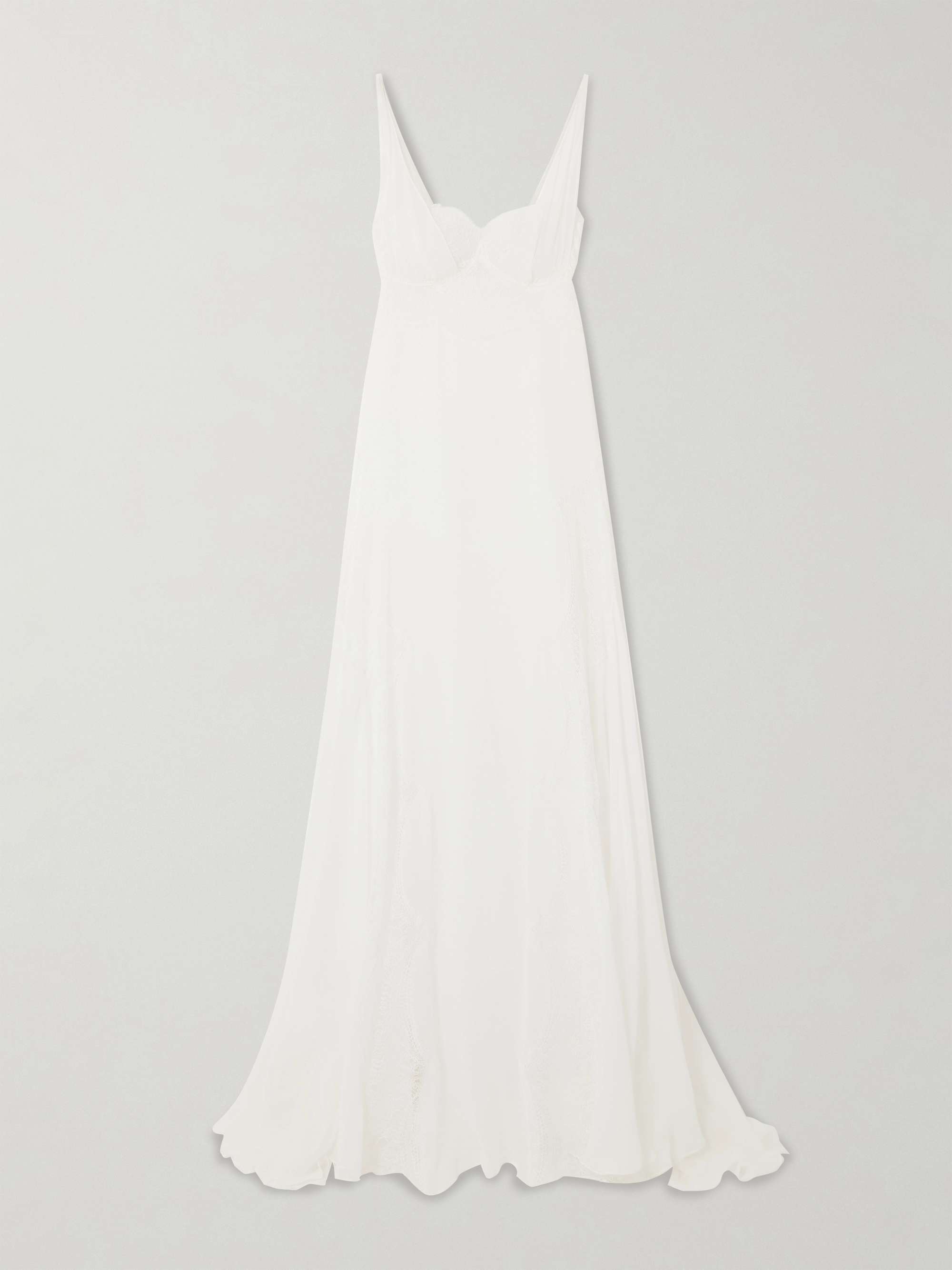 Semeli Chantilly lace-trimmed silk-georgette gown view