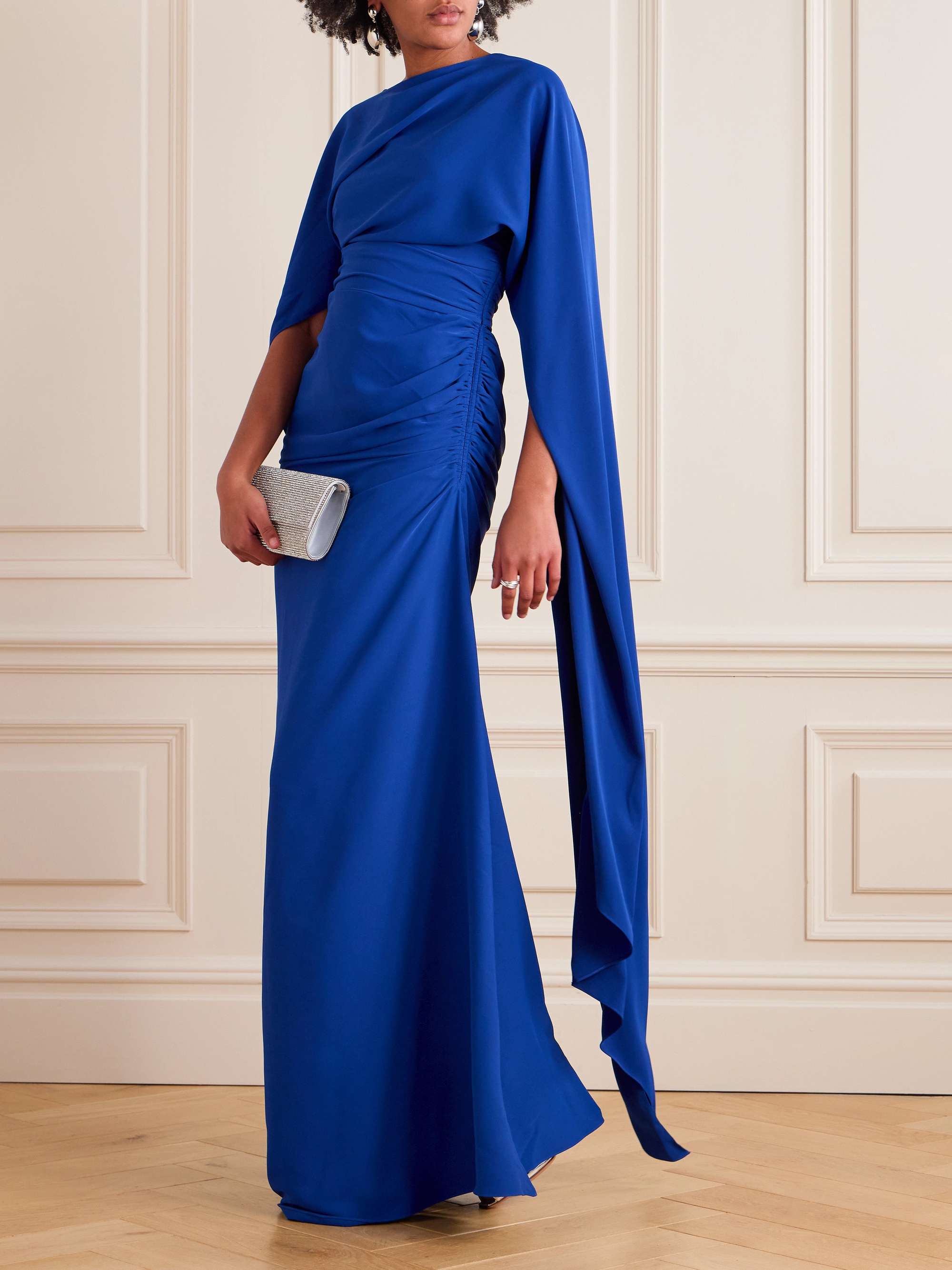 Draped ruched silk-blend crepe de chine gown view