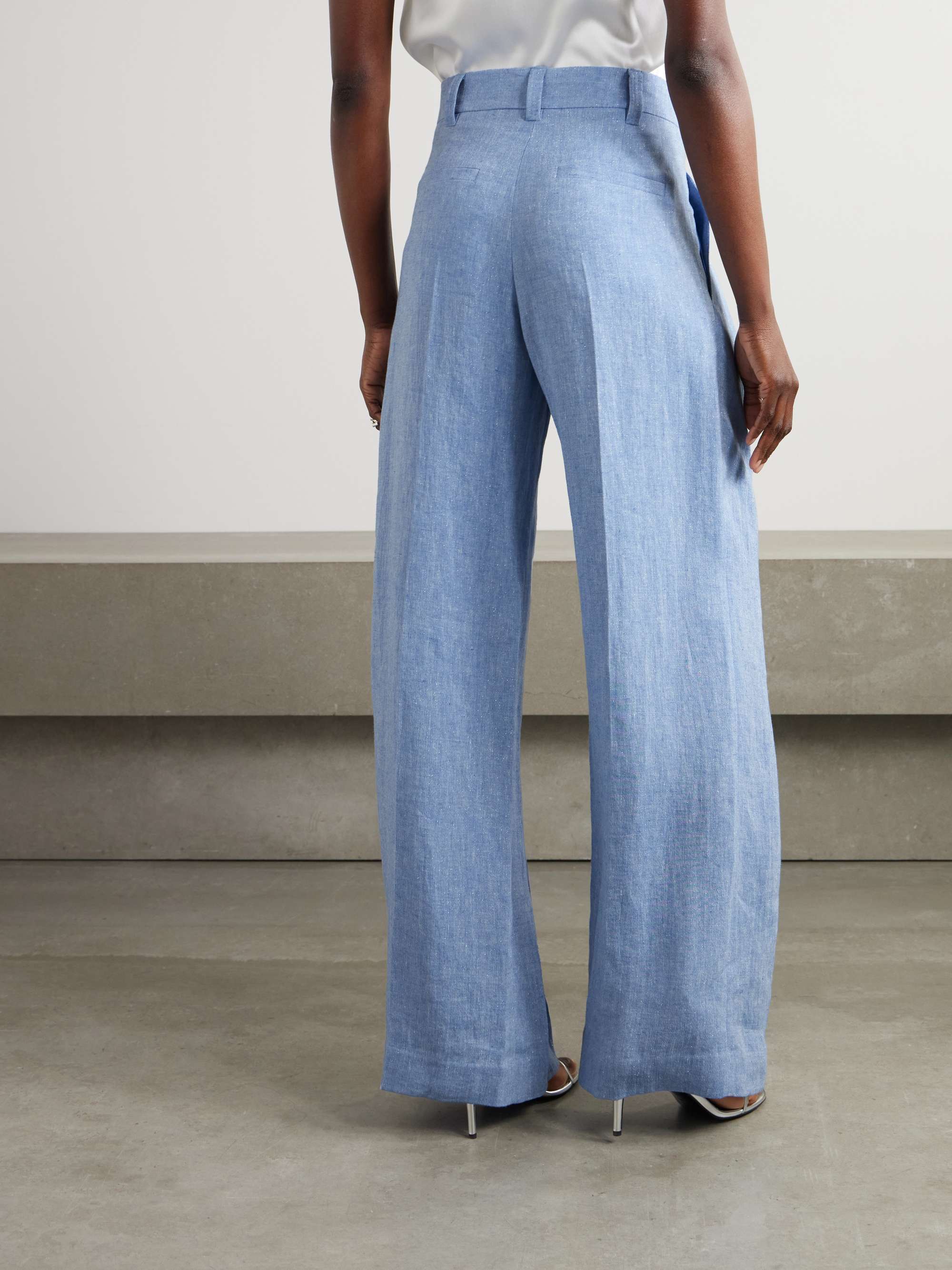 Pleated linen-blend wide-leg pants view