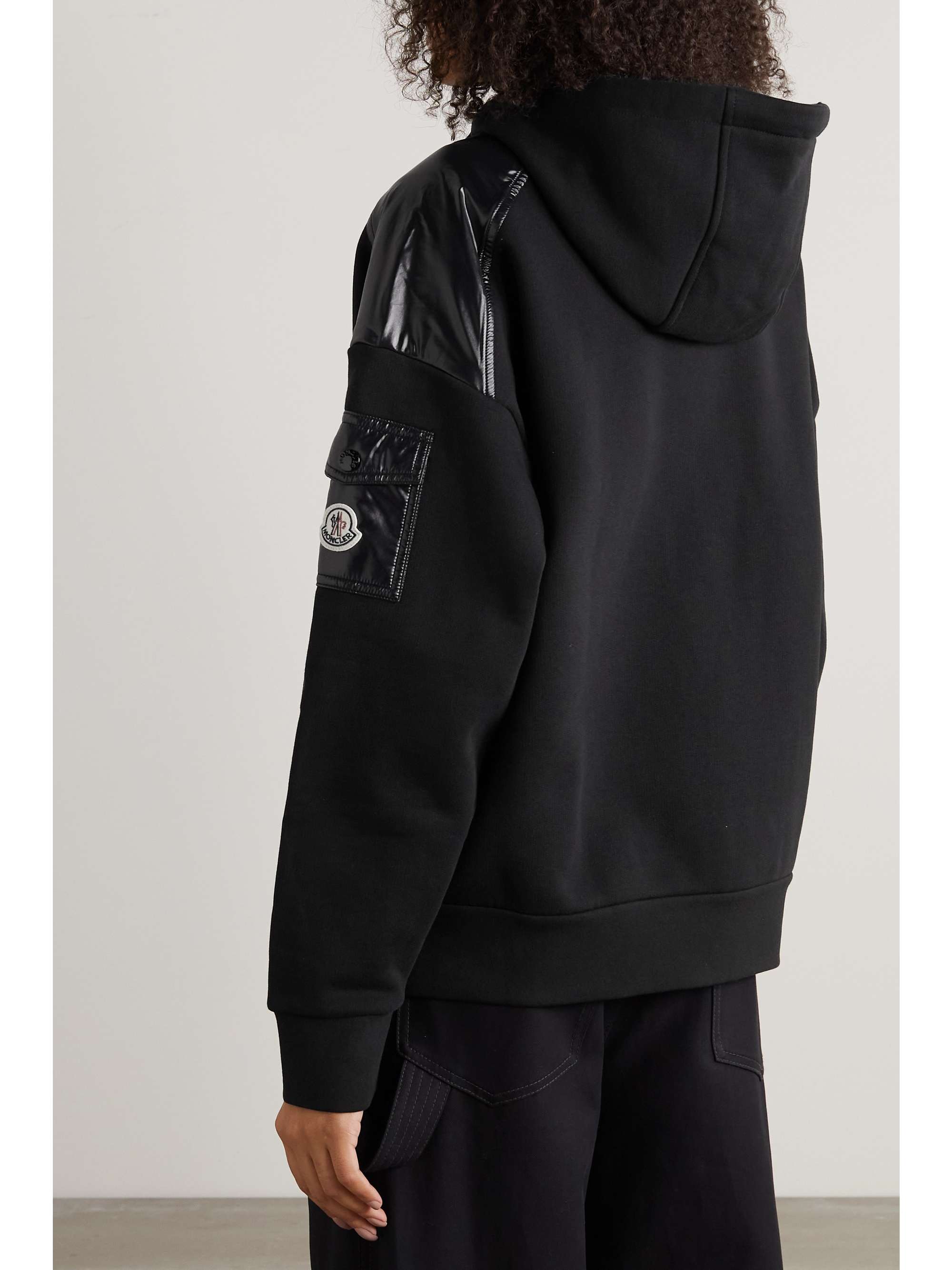 Glossed-shell trimmed cotton-jersey hoodie view