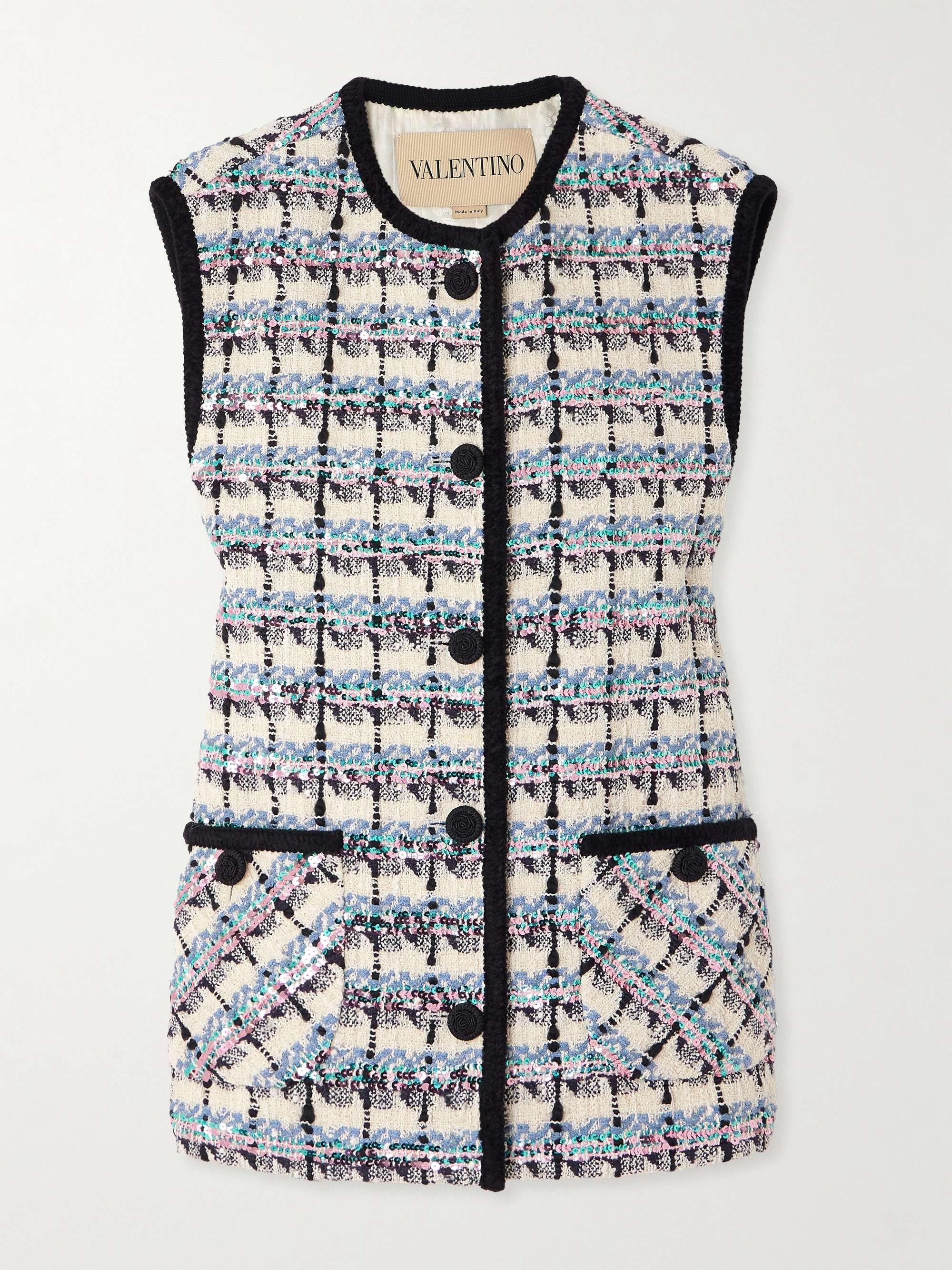 Sequined checked tweed gilet view