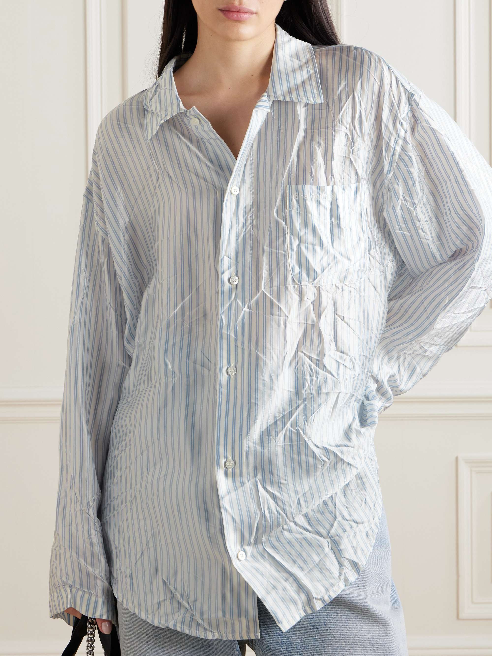 Oversized striped crinkled-satin shirt view