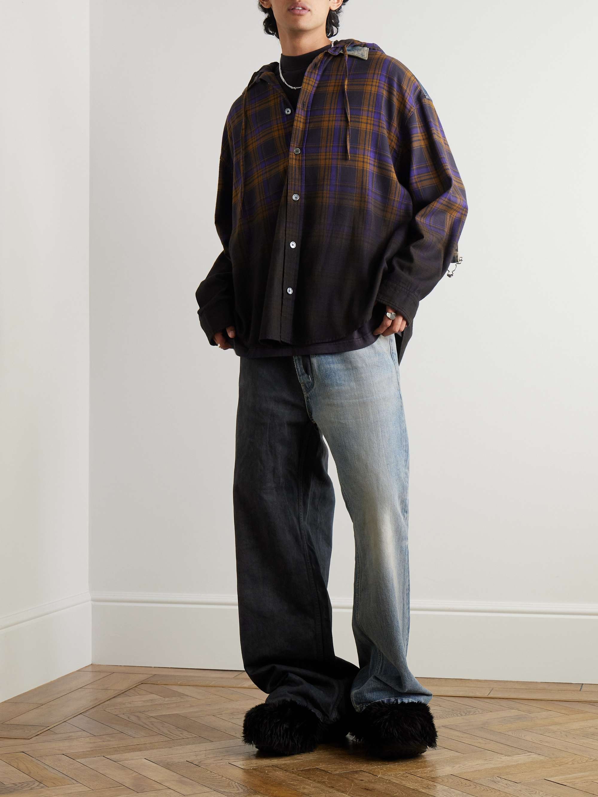 Fifty-Fifty Wide-Leg Two-Tone Distressed Drawstring Jeans view