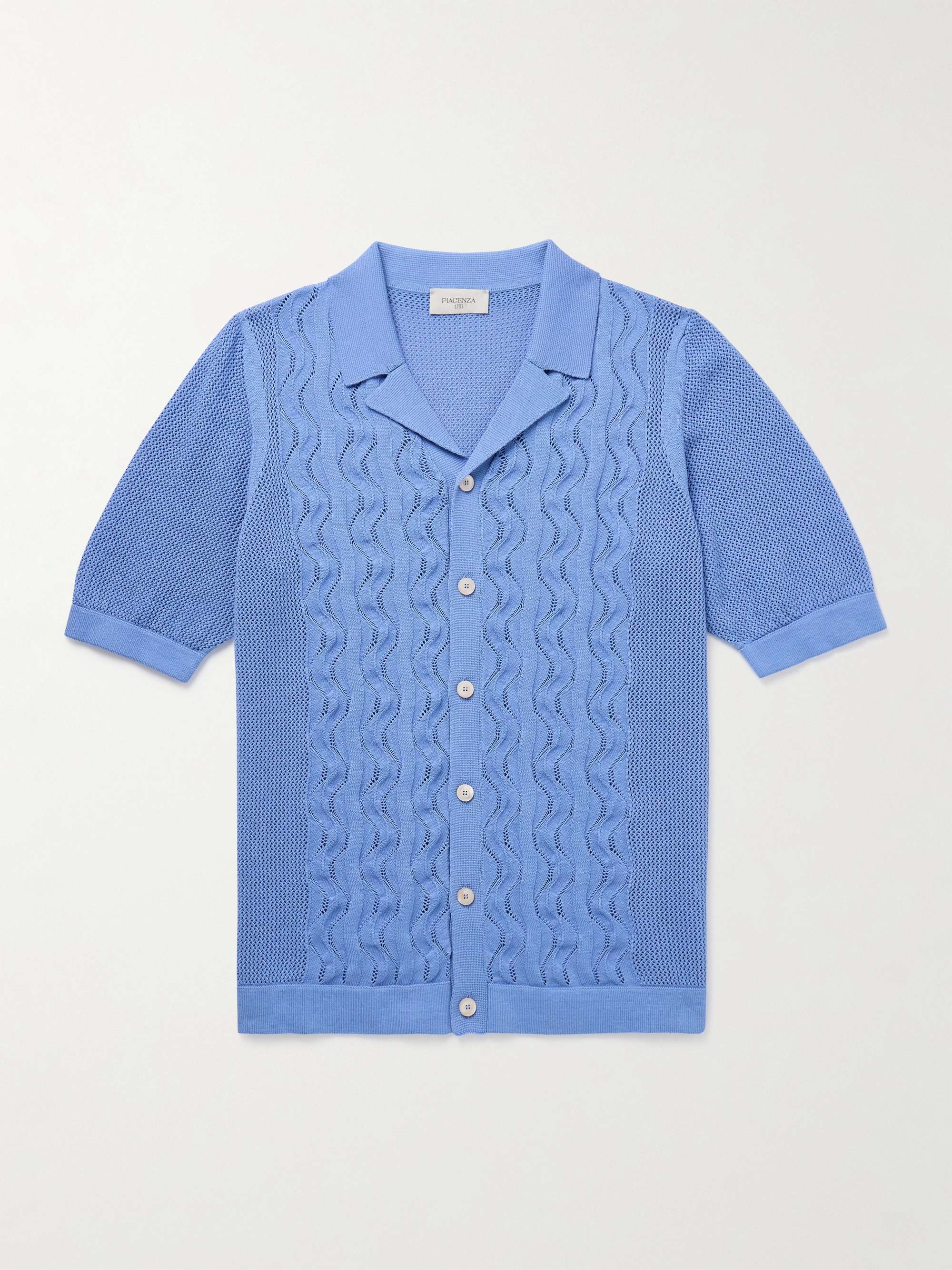 Slim-Fit Camp-Collar Pointelle-Knit Cotton Shirt view