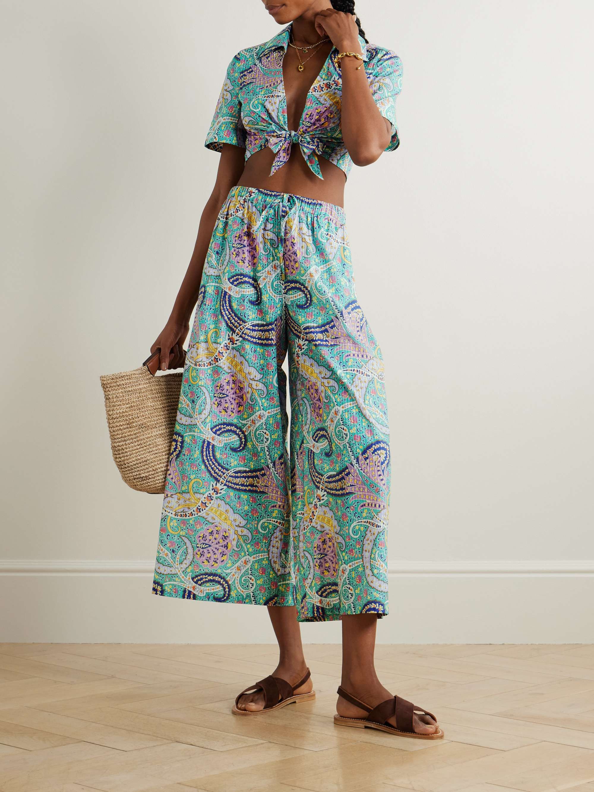 Knotted cropped cotton and silk-blend voile shirt view