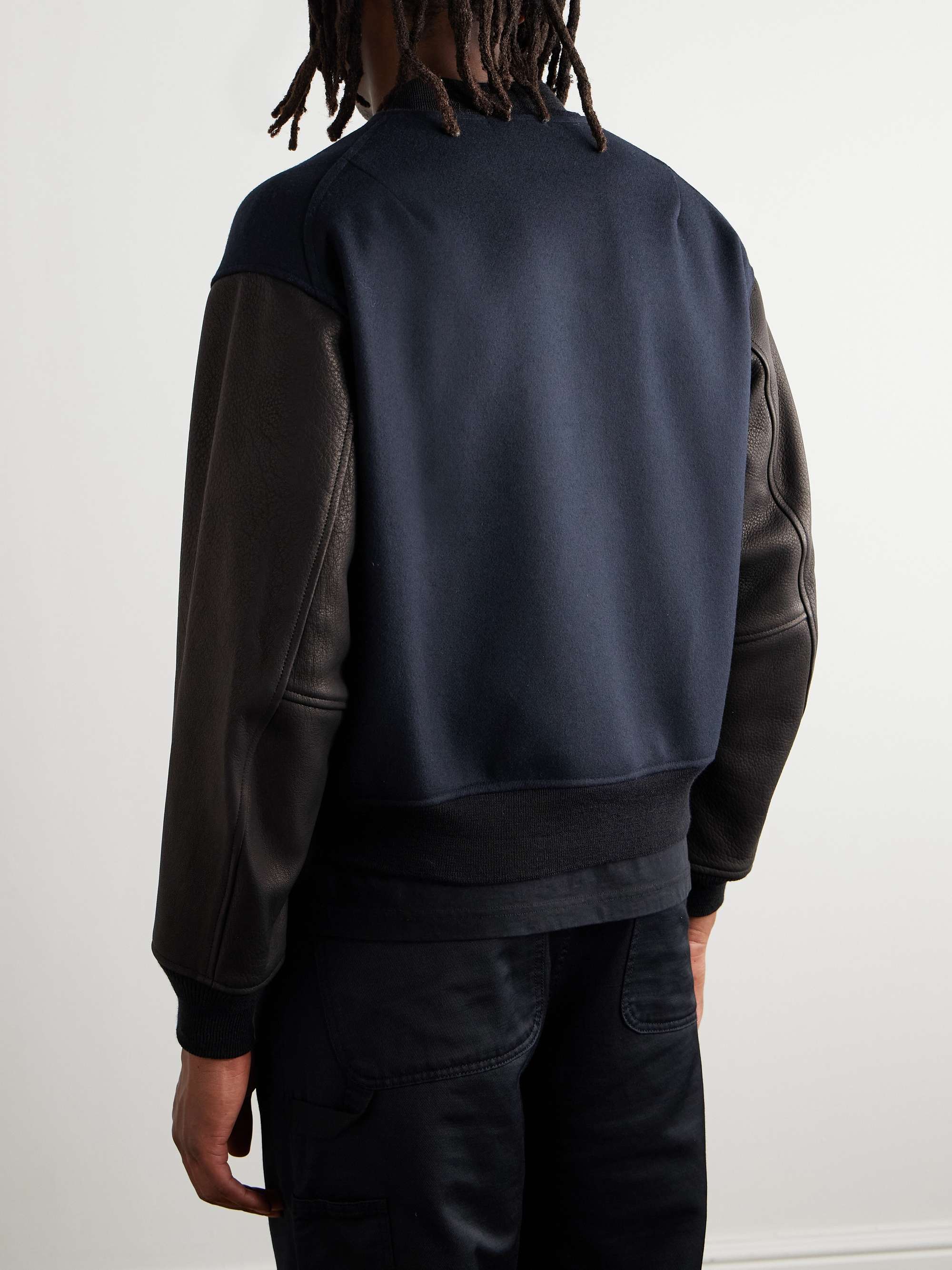 Award Full-Grain Leather and Wool-Twill Bomber Jacket view