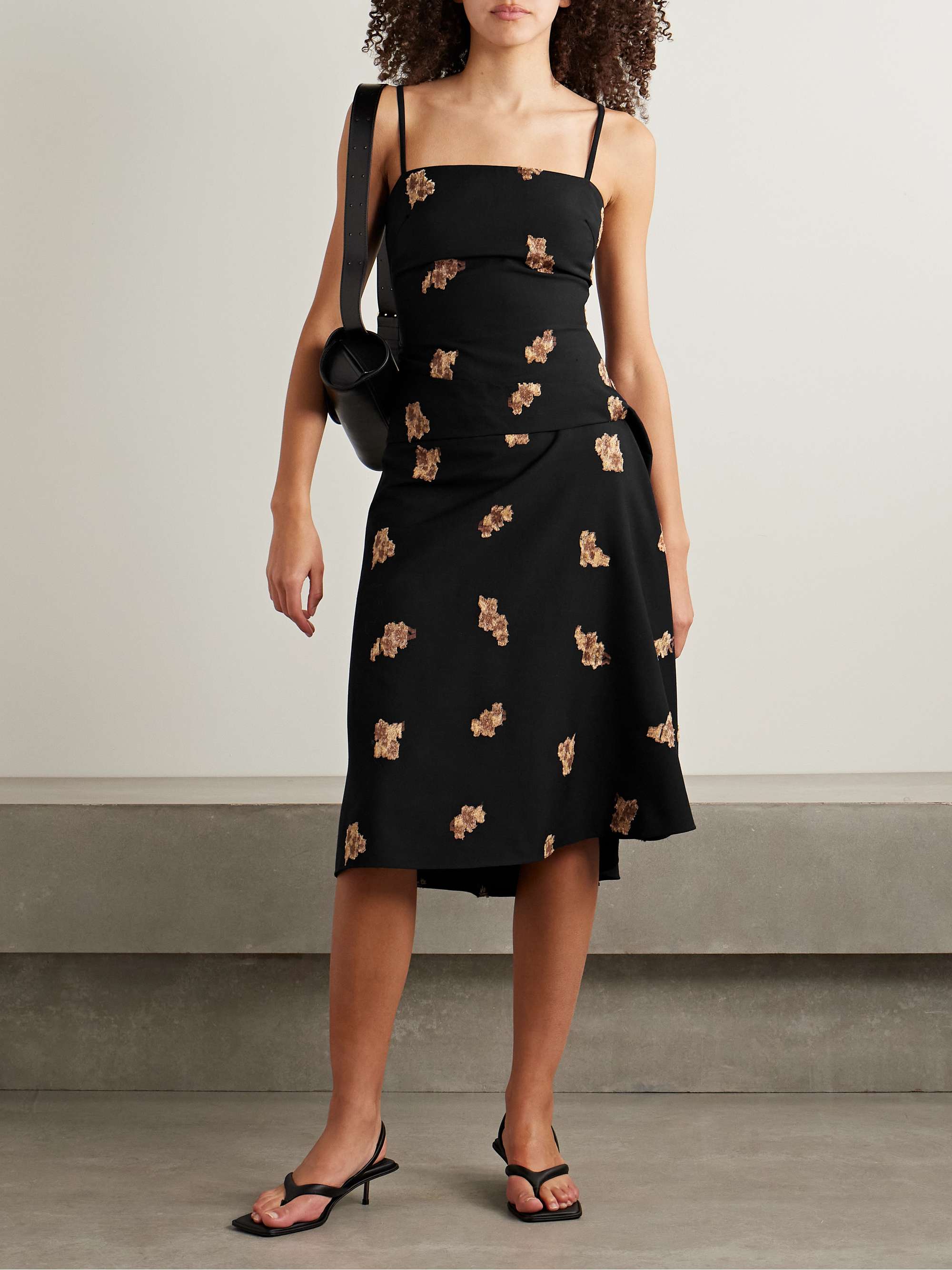 Victoria gathered fil coupé wool-blend twill midi dress view