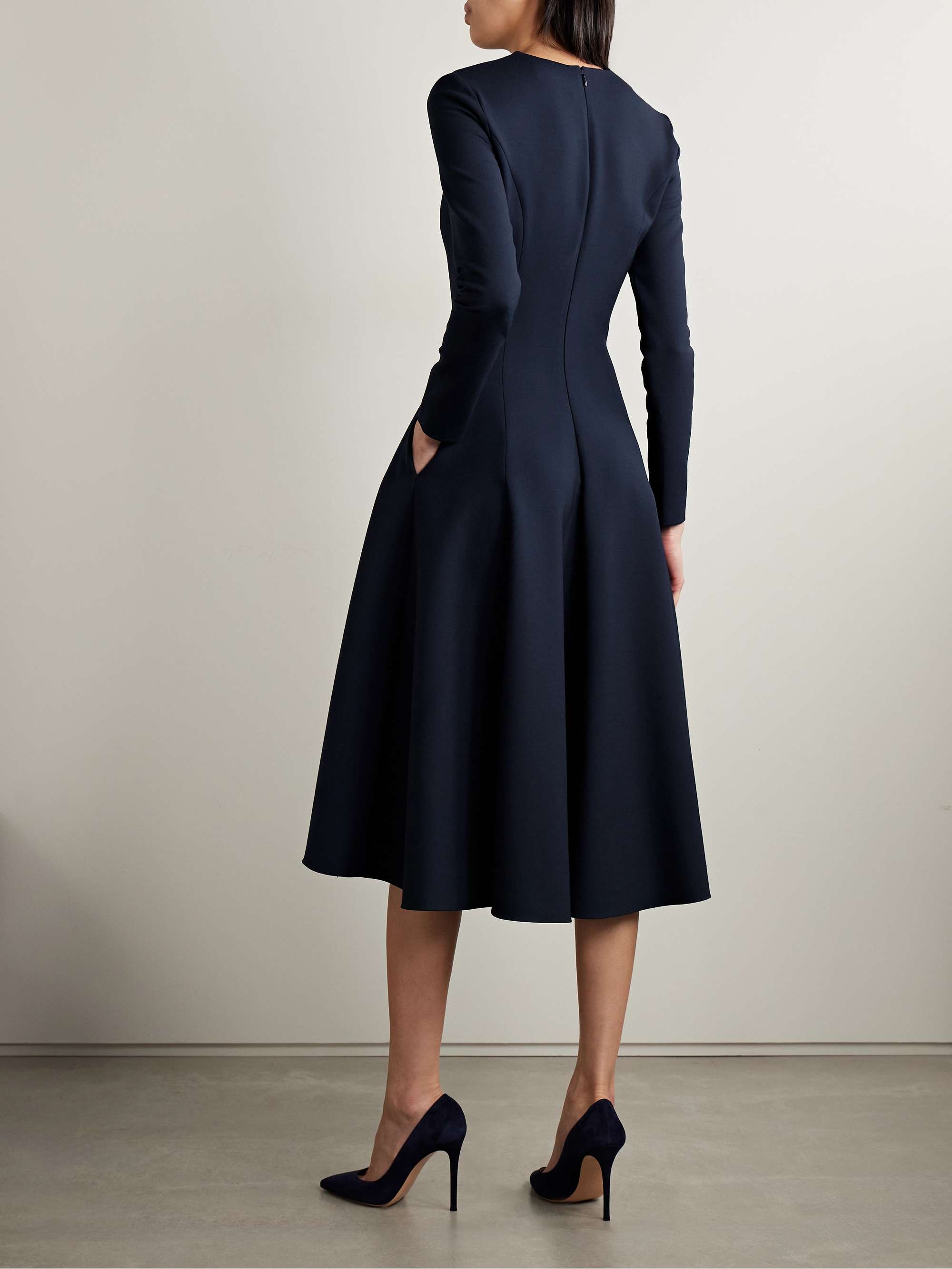 Tie-neck cutout wool-blend midi dress view