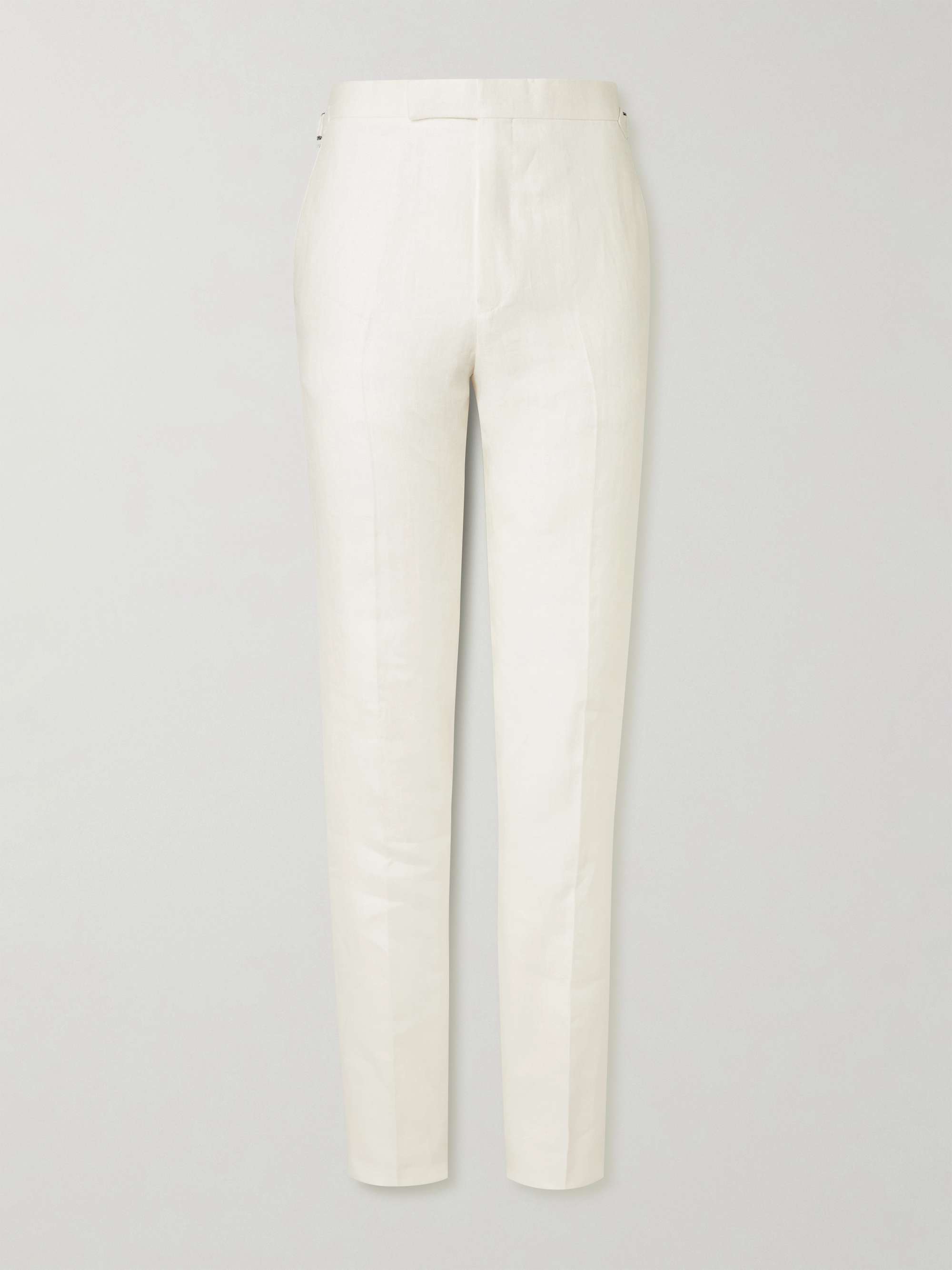 Herringbone Linen-Twill Tuxedo Trousers view