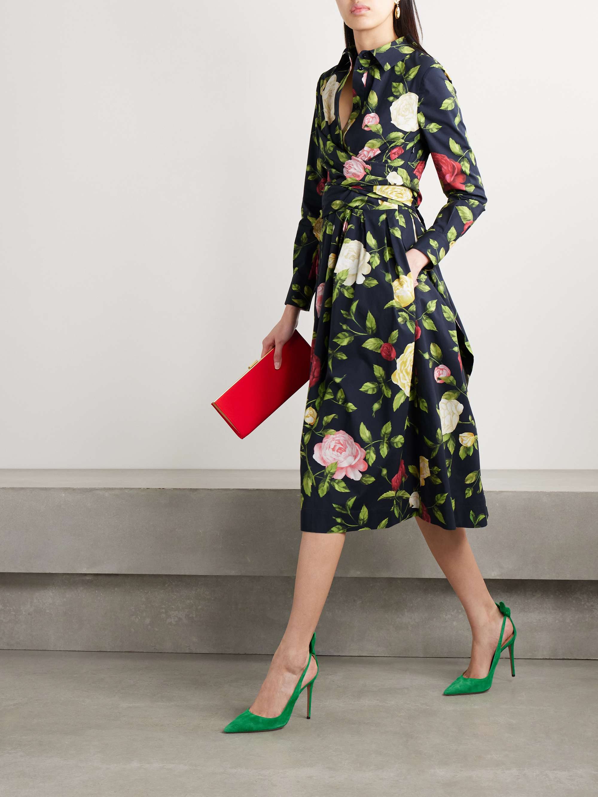 Wrap-effect floral-print cotton-blend poplin midi dress view
