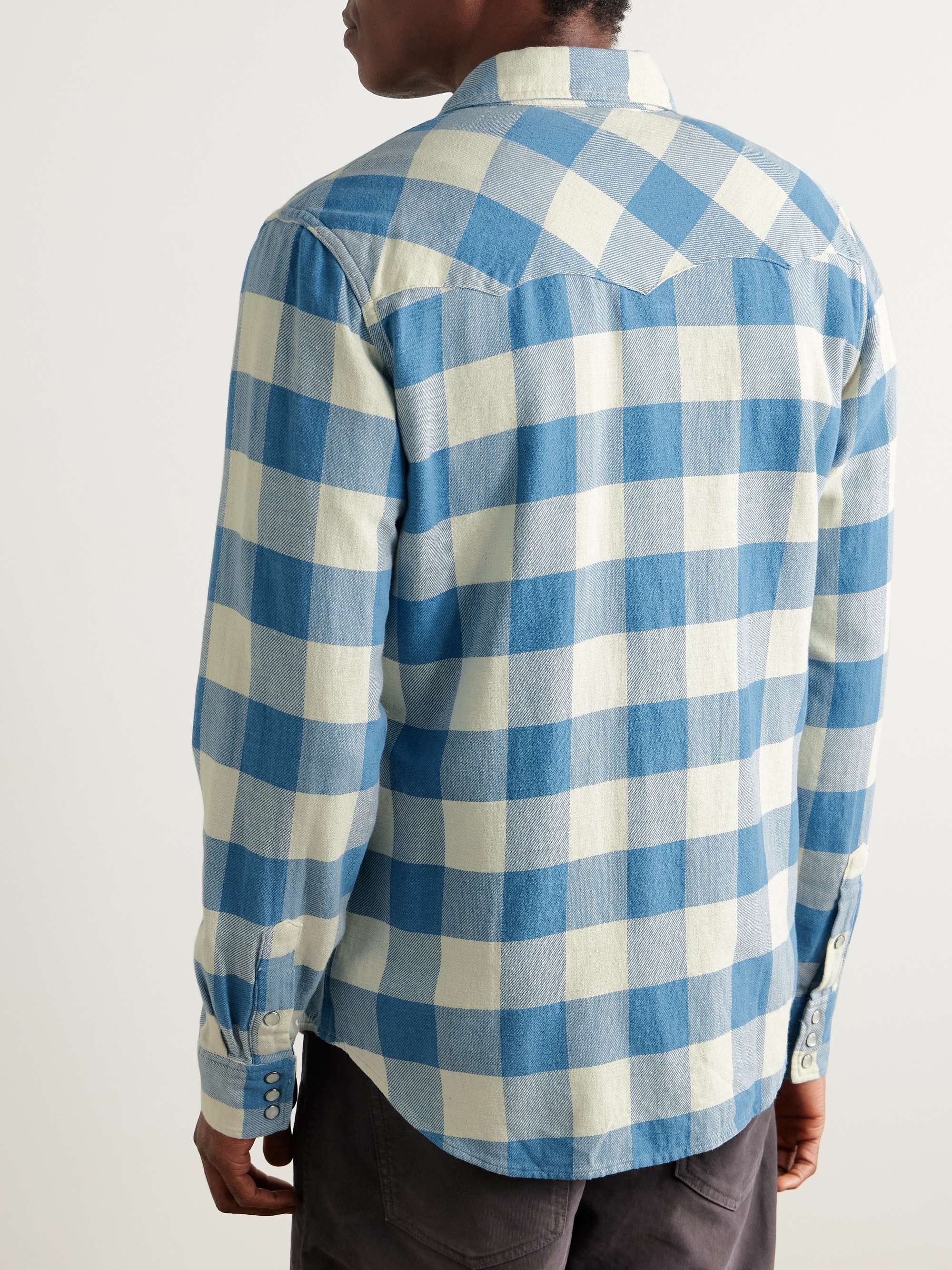 Buffalo-Checked Cotton and Linen-Blend Flannel Shirt view