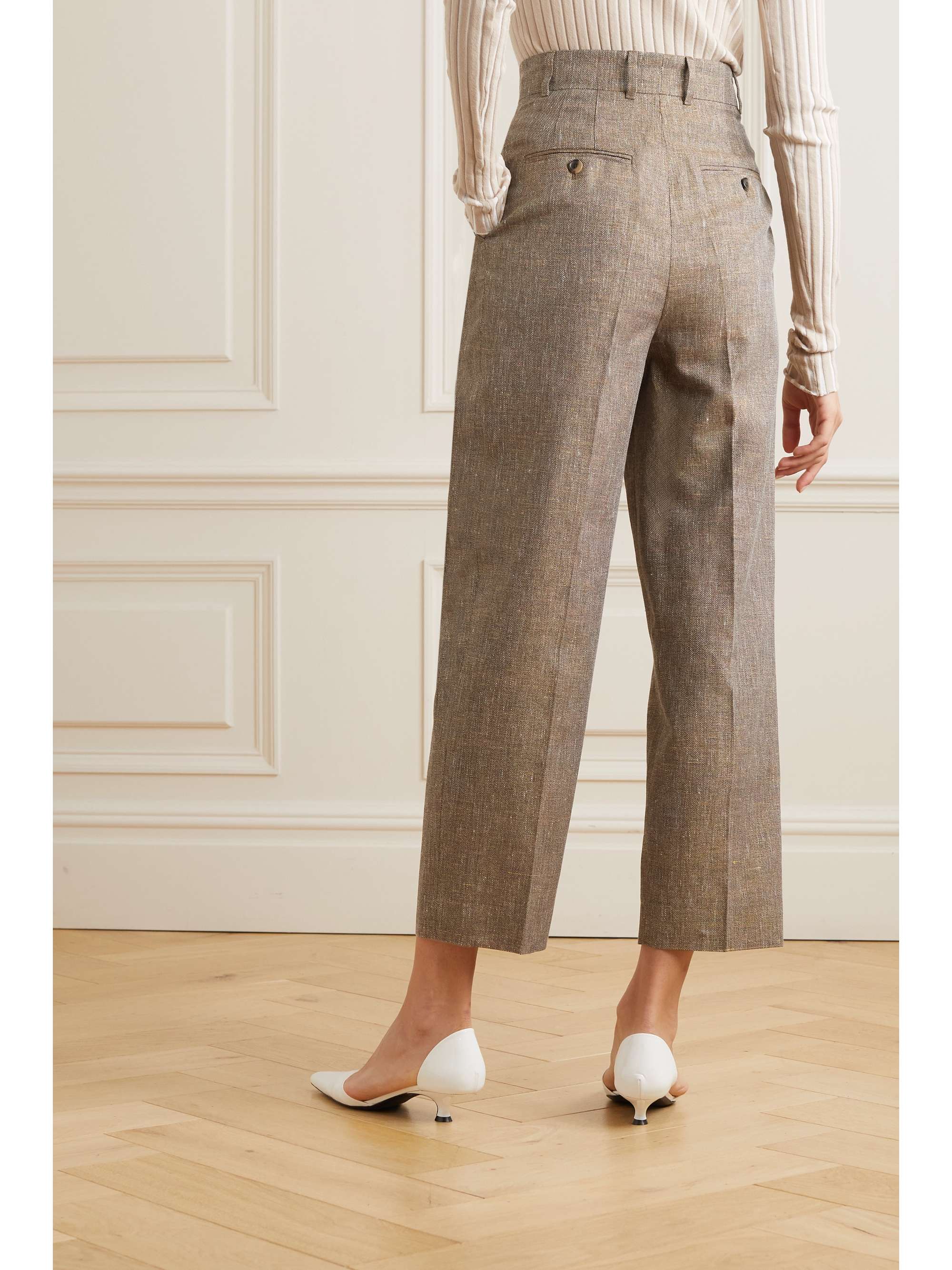 Wybie cropped pleated linen-blend wide-leg pants view