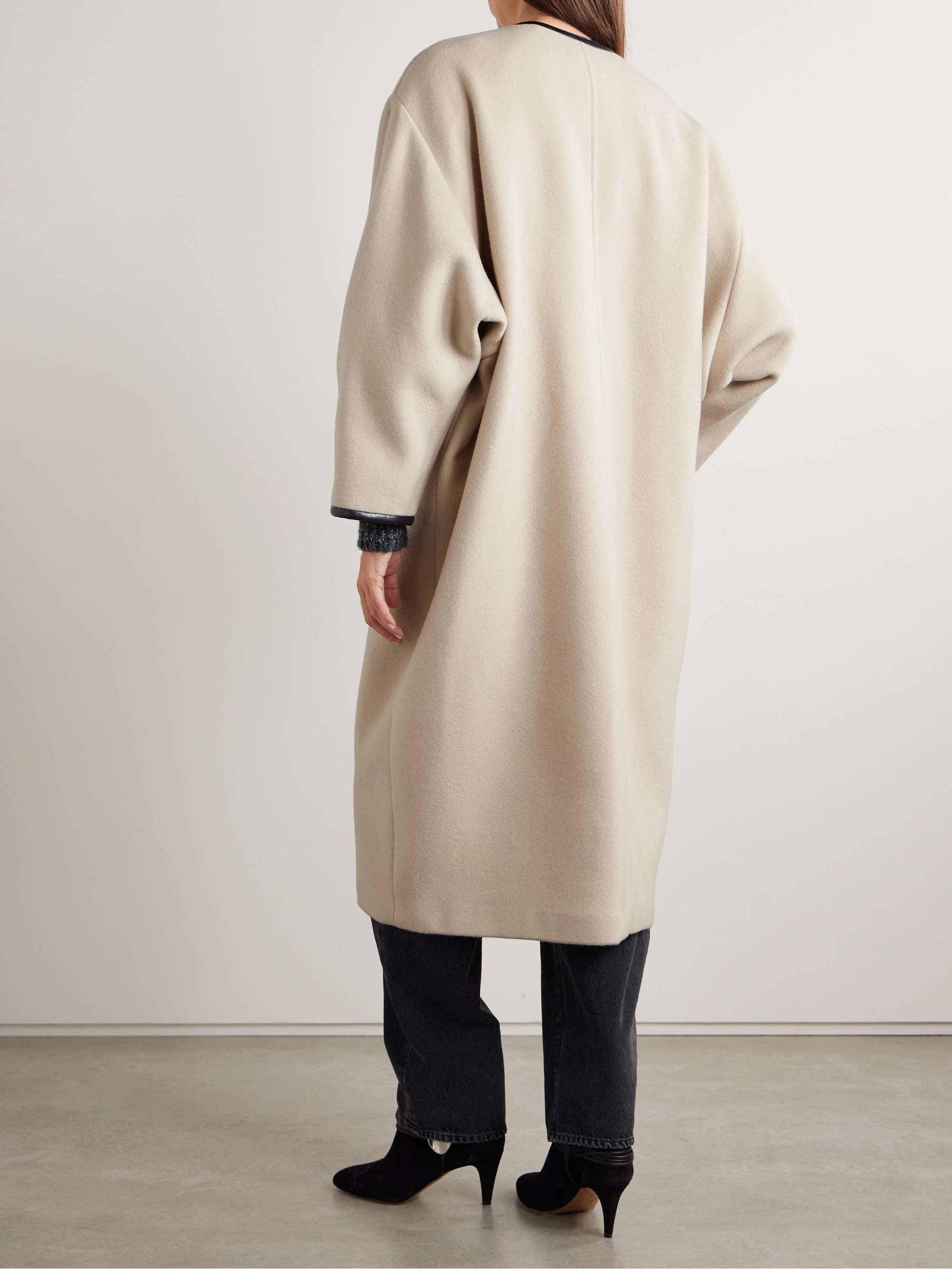 Elza oversized faux leather-trimmed wool-blend felt coat view