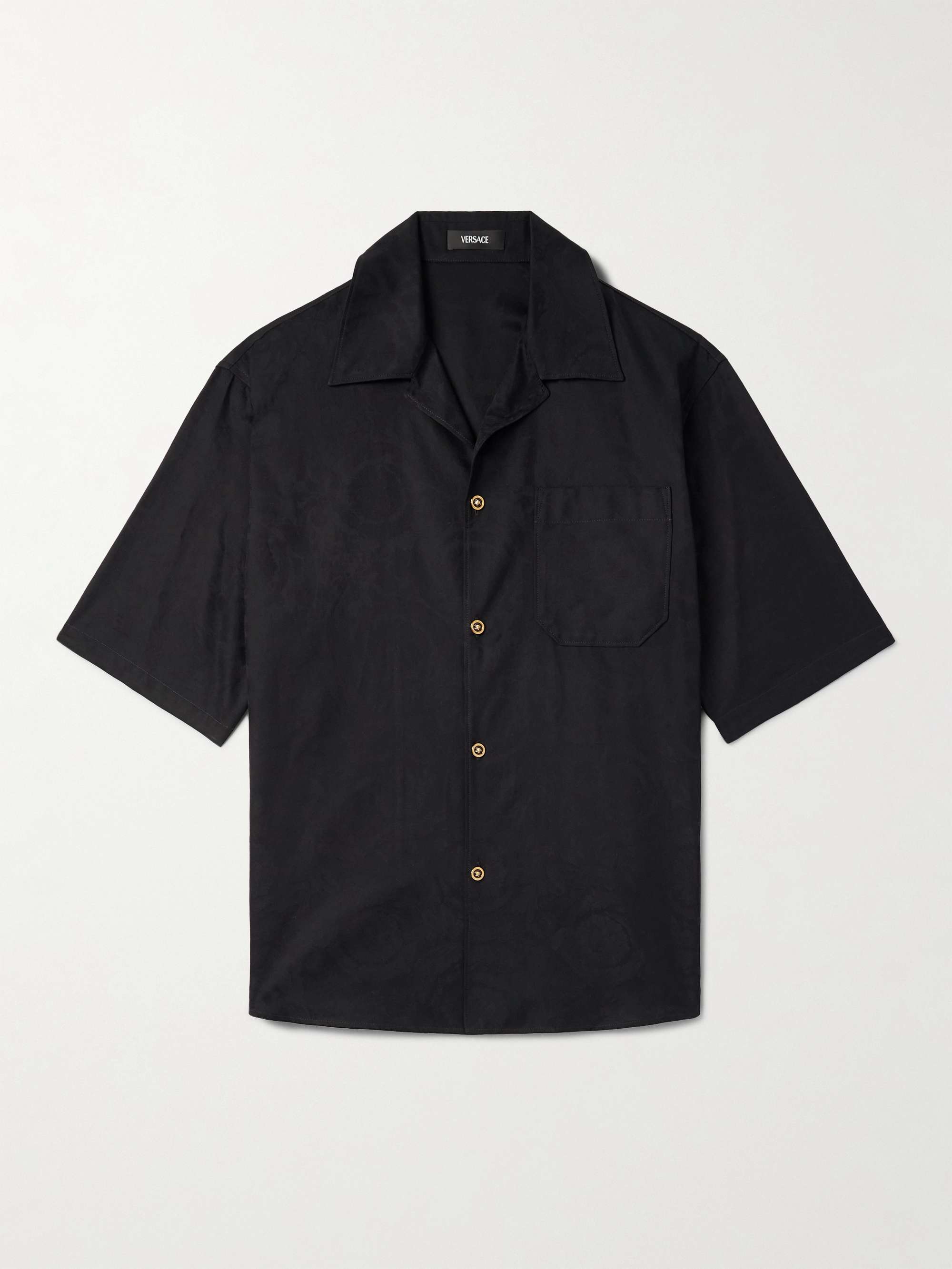 Camp-Collar Logo-Jacquard Cotton-Poplin Shirt view