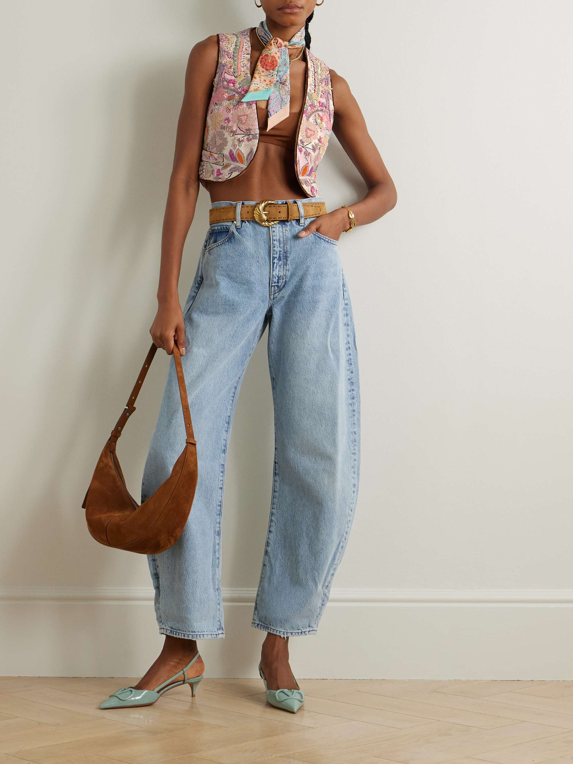Cropped embellished linen-bouclé vest view