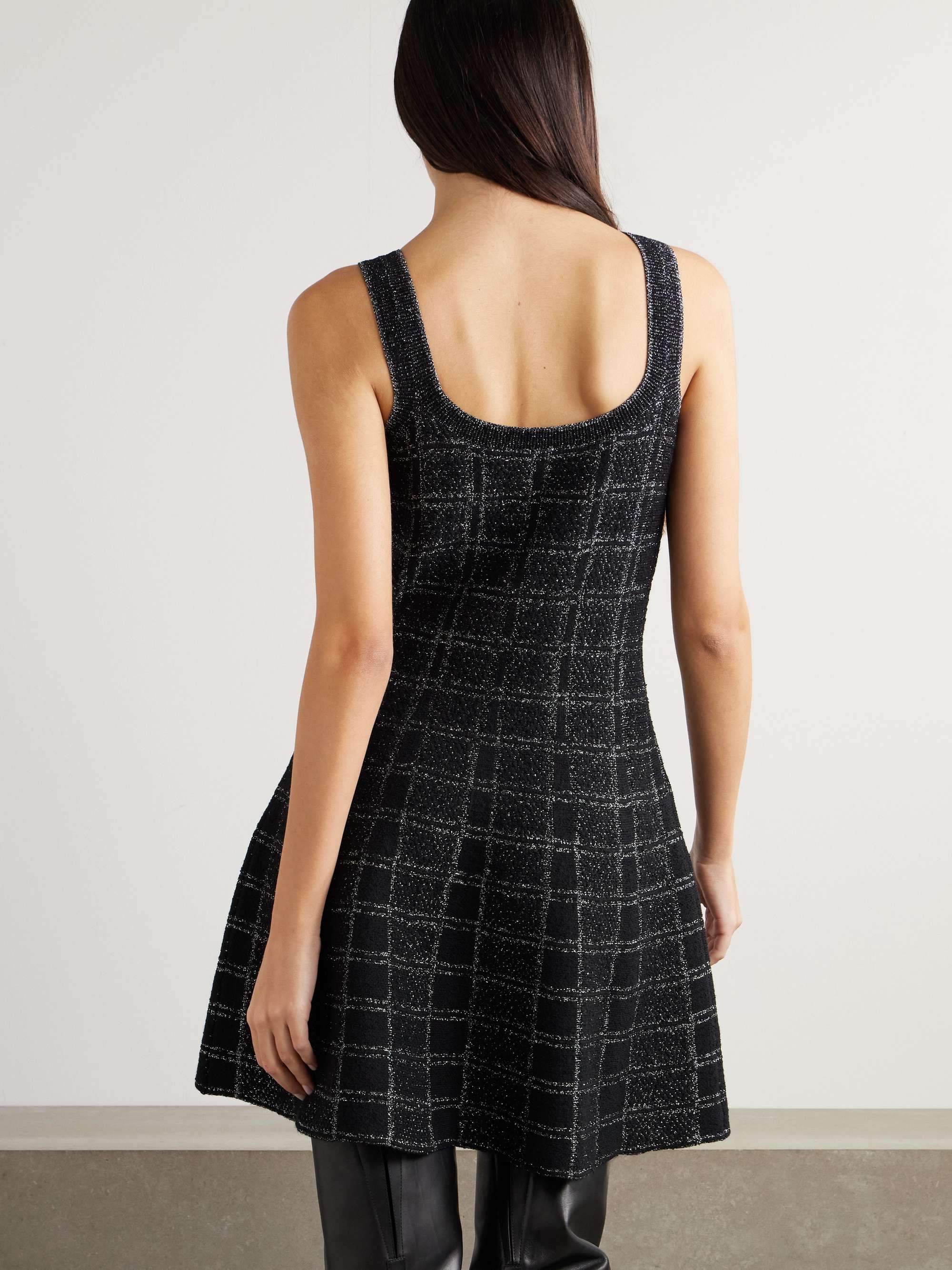 Checked metallic wool-blend tweed mini dress view