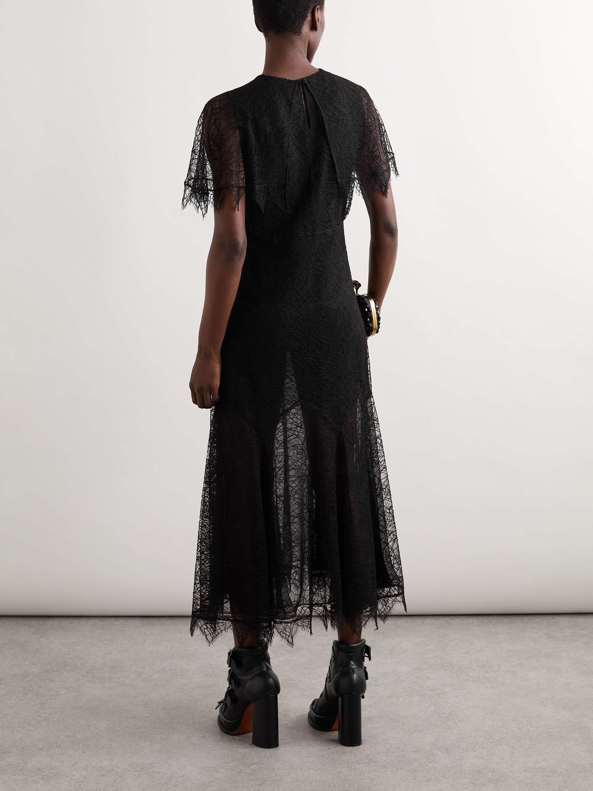 Cape-effect lace midi dress view