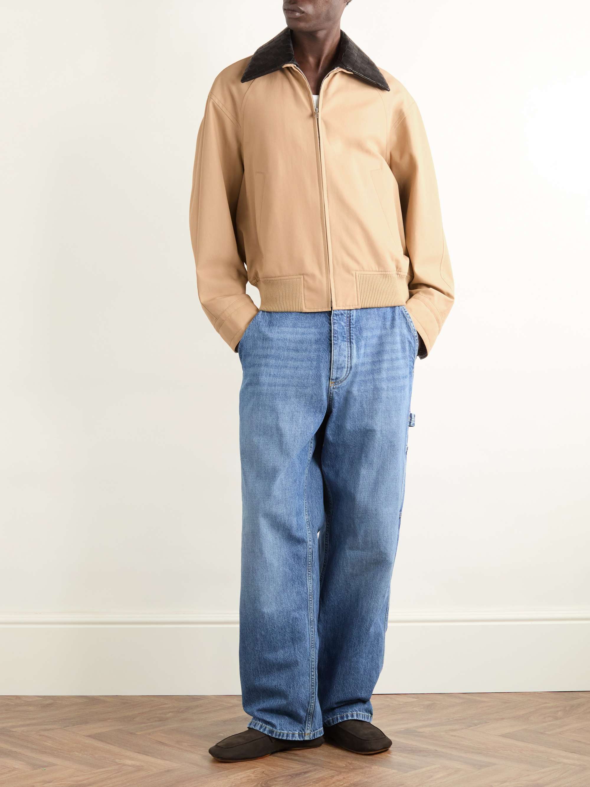 Intrecciato Leather-Trimmed Cotton-Twill Blouson view
