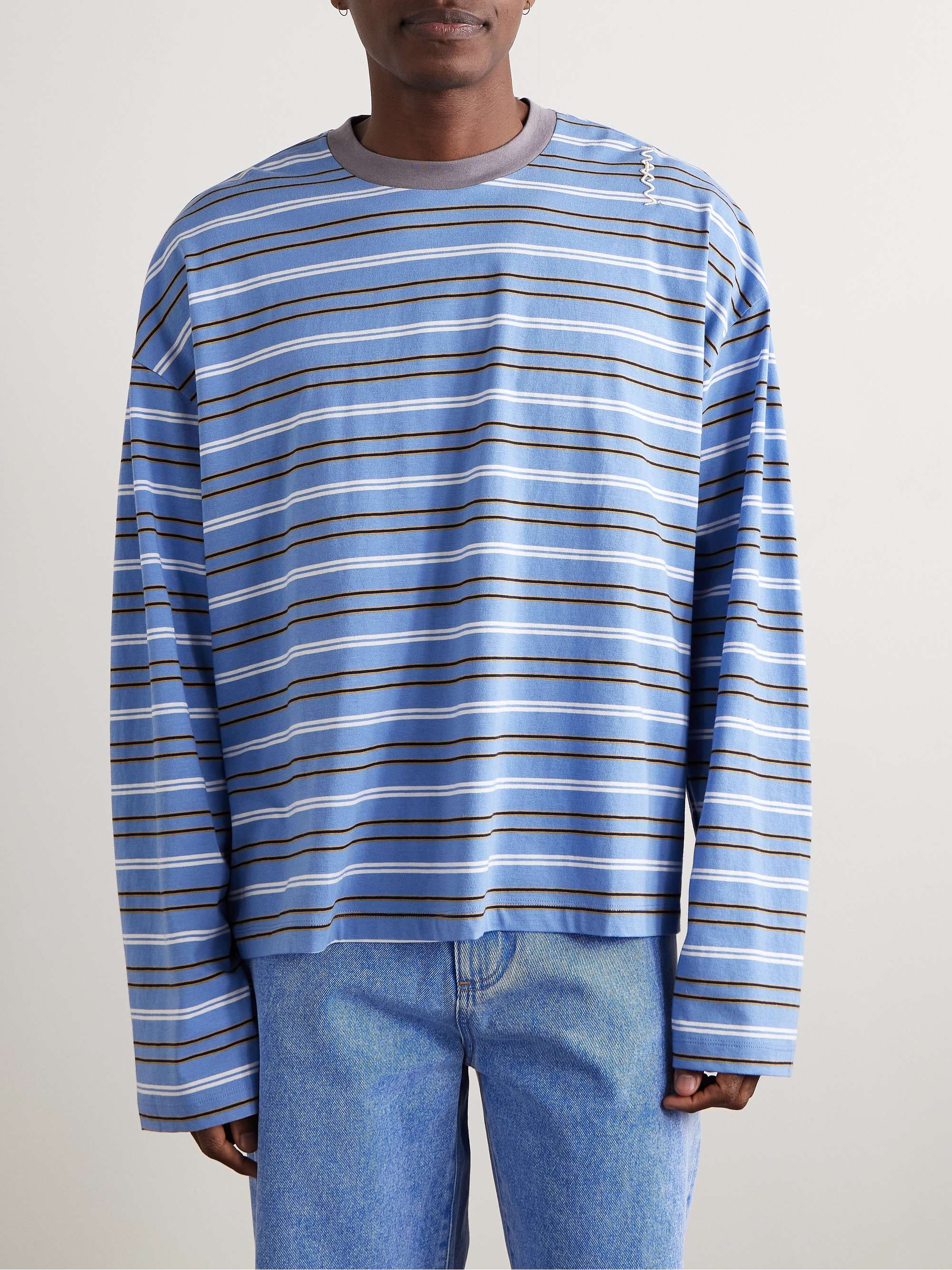 Oversized Logo-Embroidered Striped Cotton-Jersey T-Shirt view