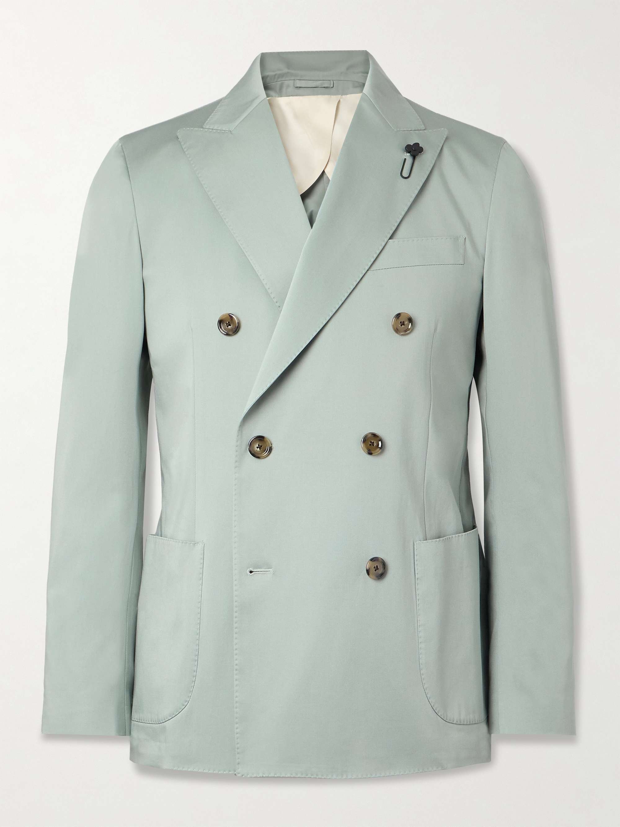 Double-Breasted Cotton-Blend Satin Suit Jacket view