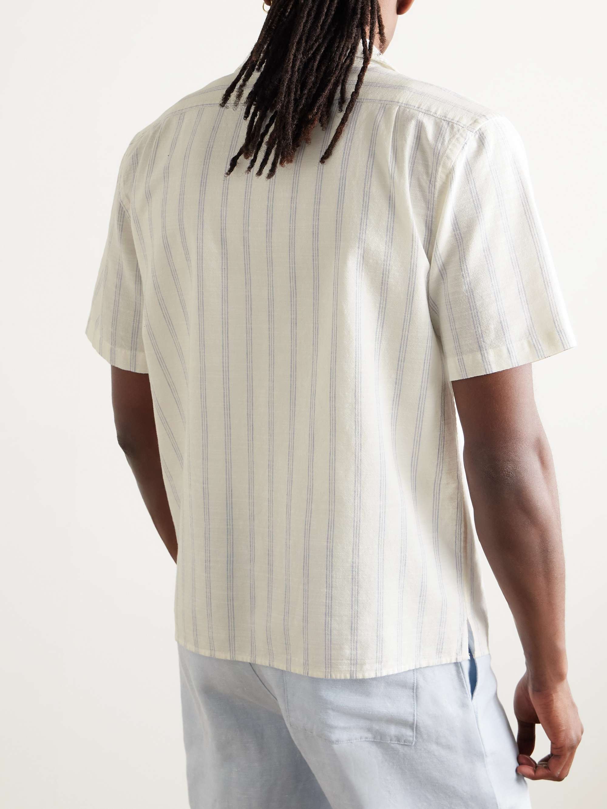 Vacation Convertible-Collar Striped Cotton and Linen-Blend Shirt view