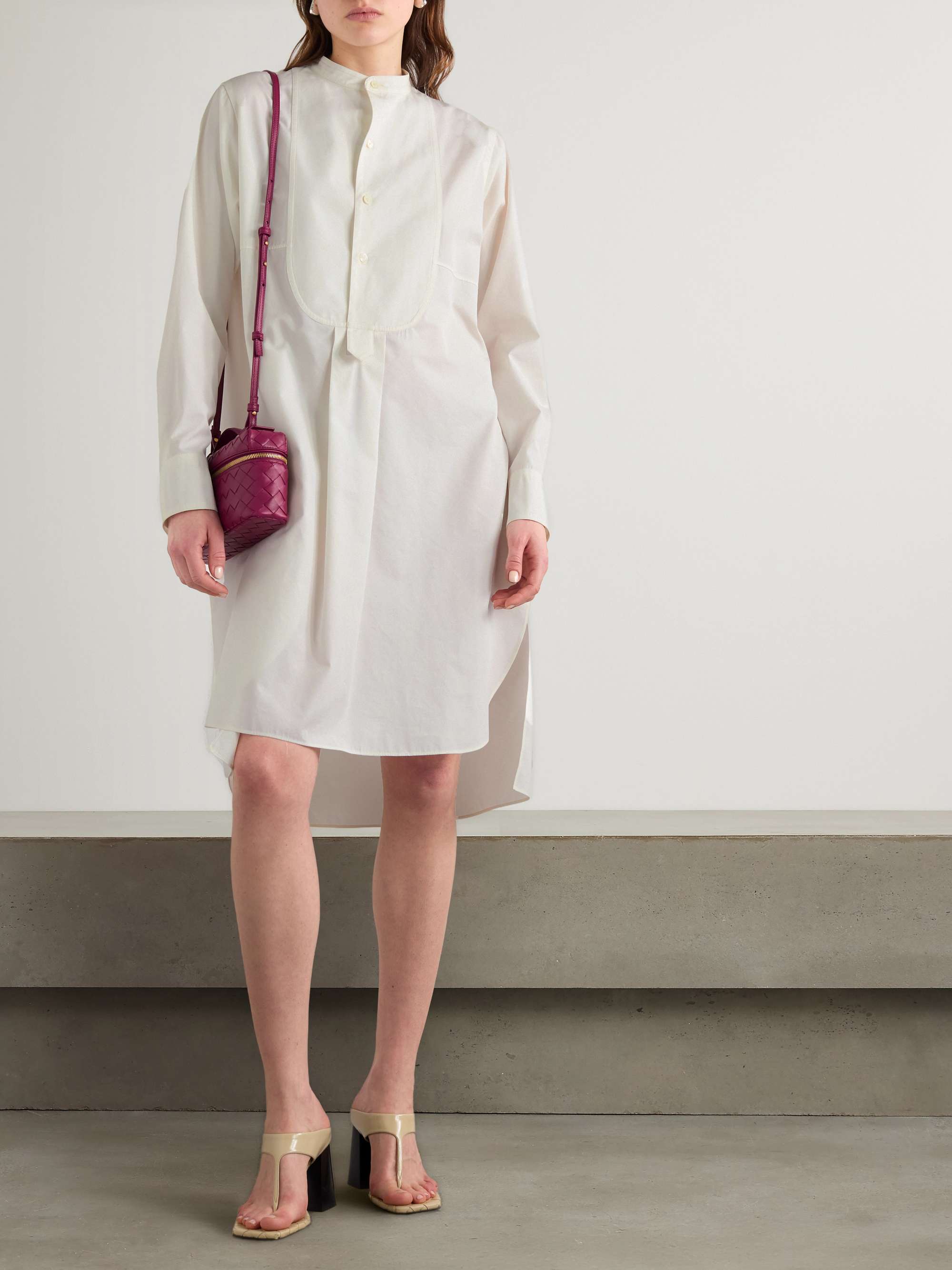 Asymmetric pleated cotton-blend poplin midi dress view