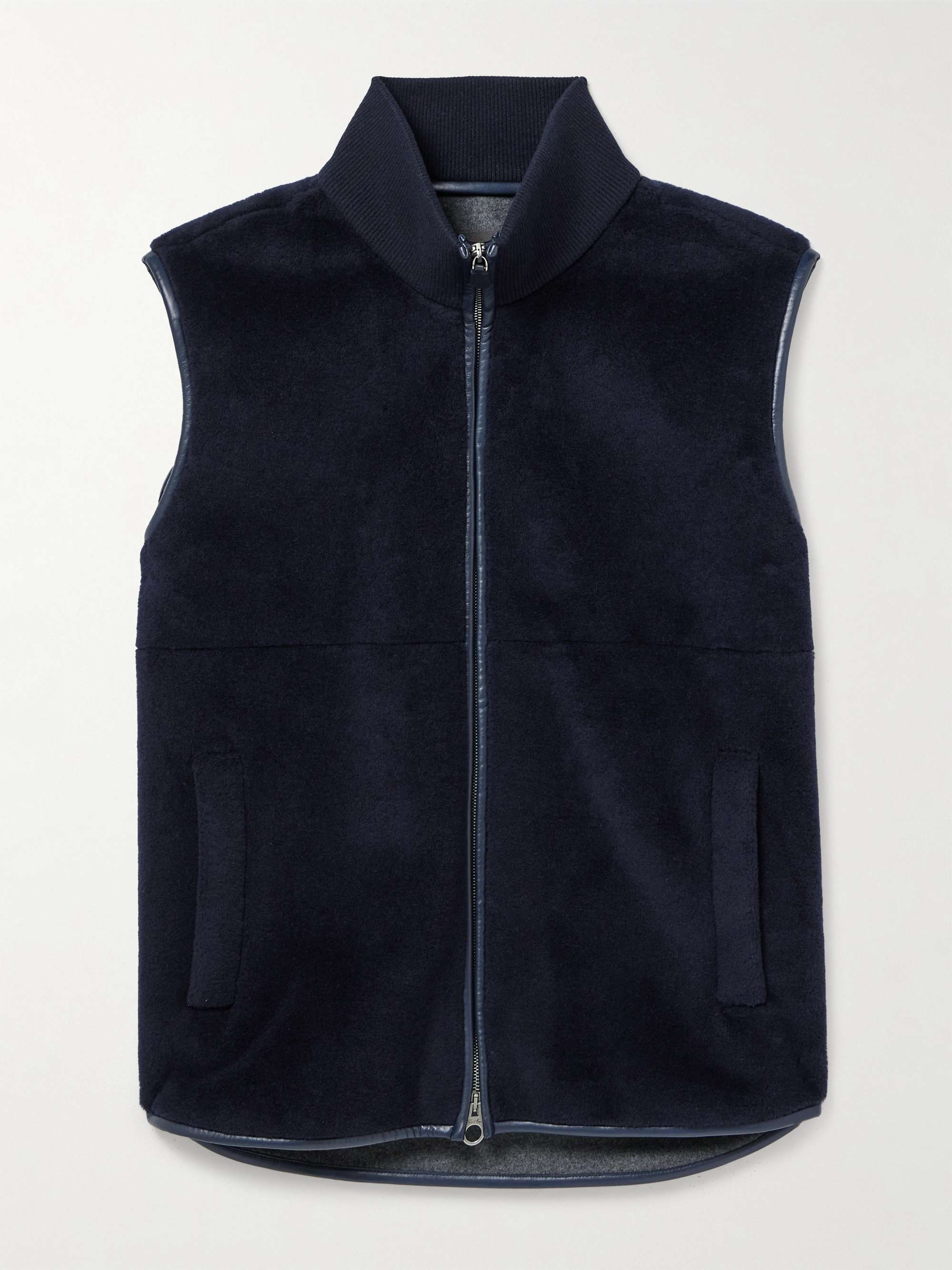 Ennio Leather-Trimmed Wool and Silk-Blend Fleece Gilet view