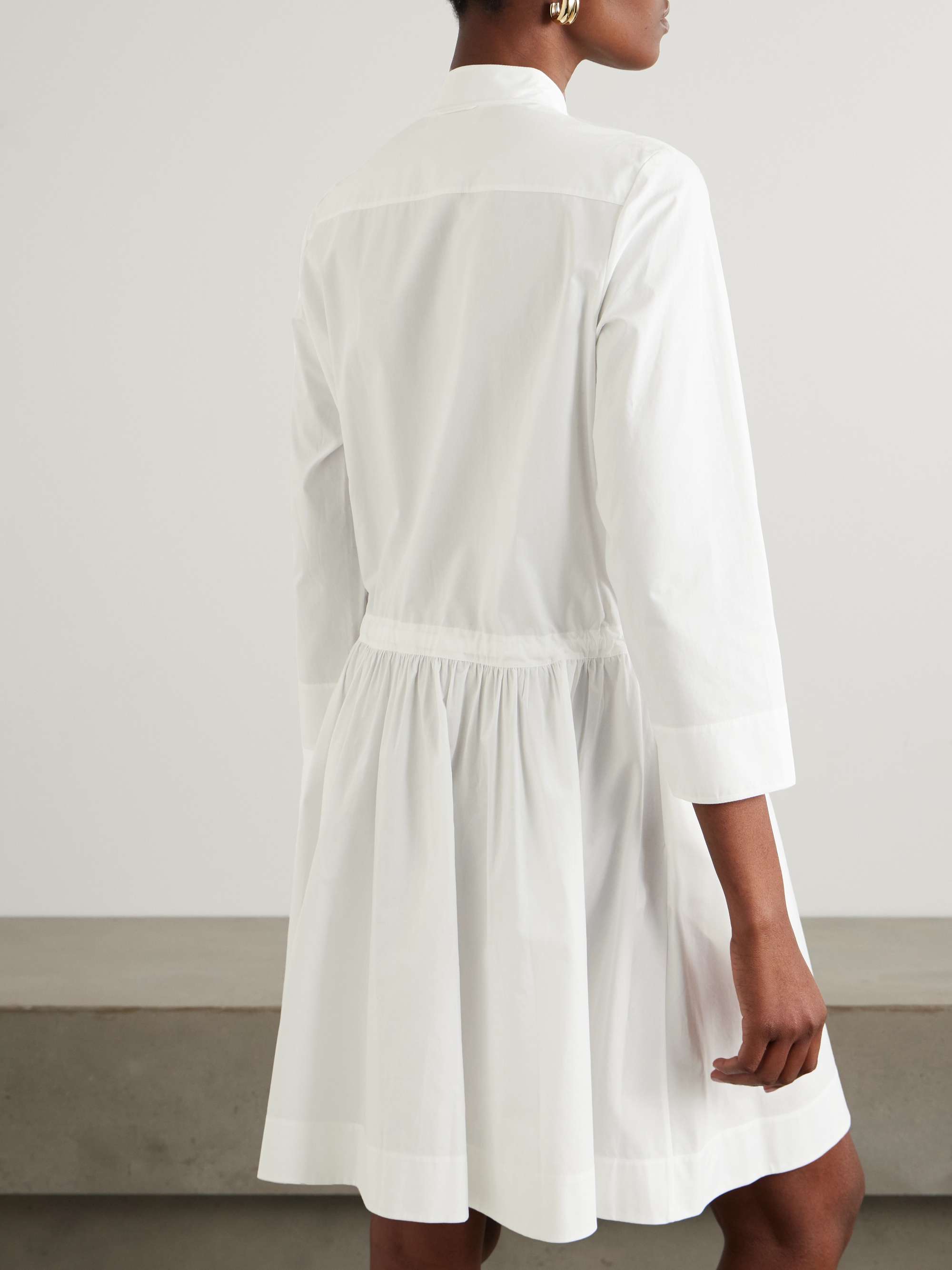 Tie-detailed gathered cotton-poplin mini dress view