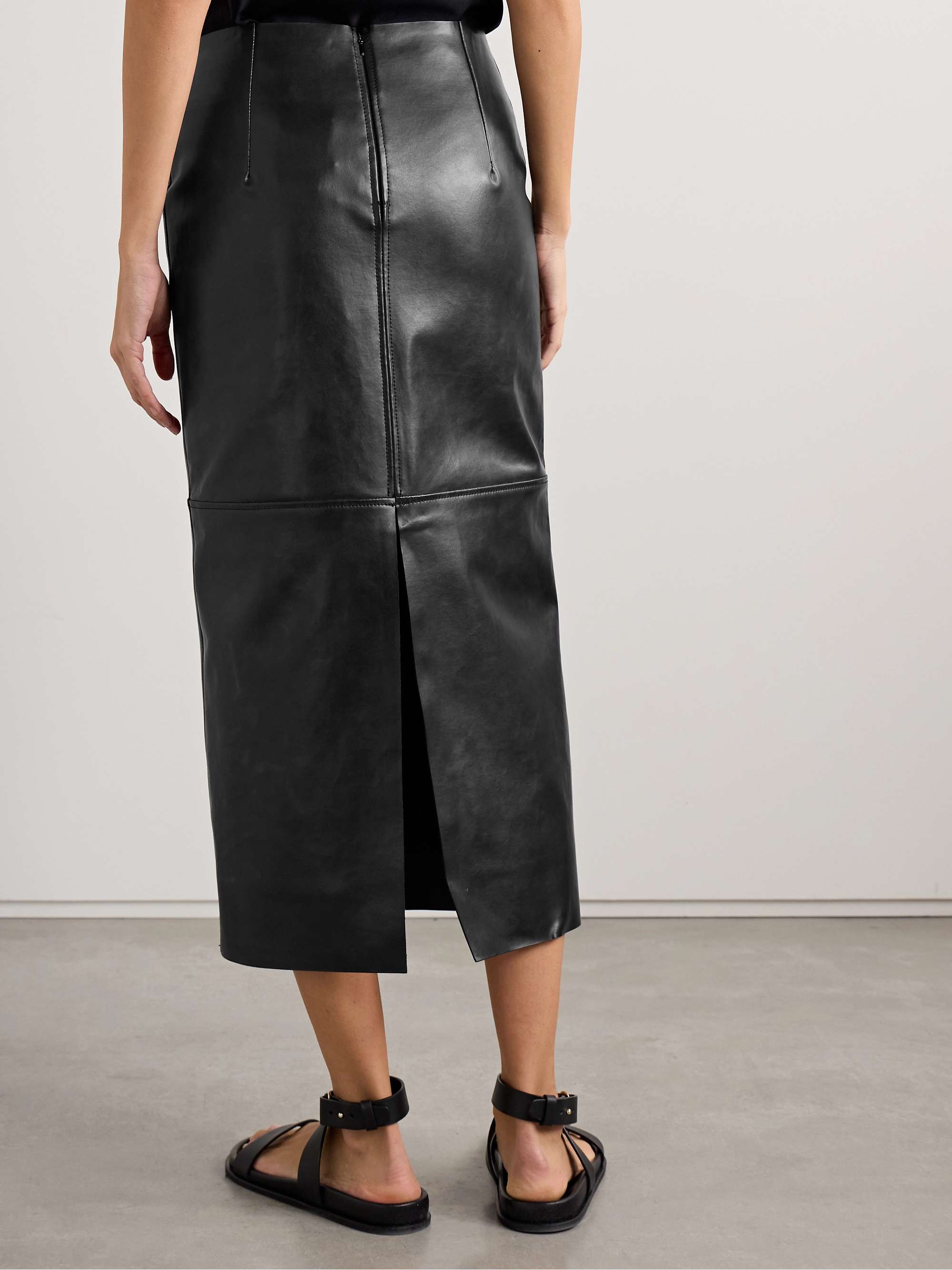 Paneled faux leather midi skirt view