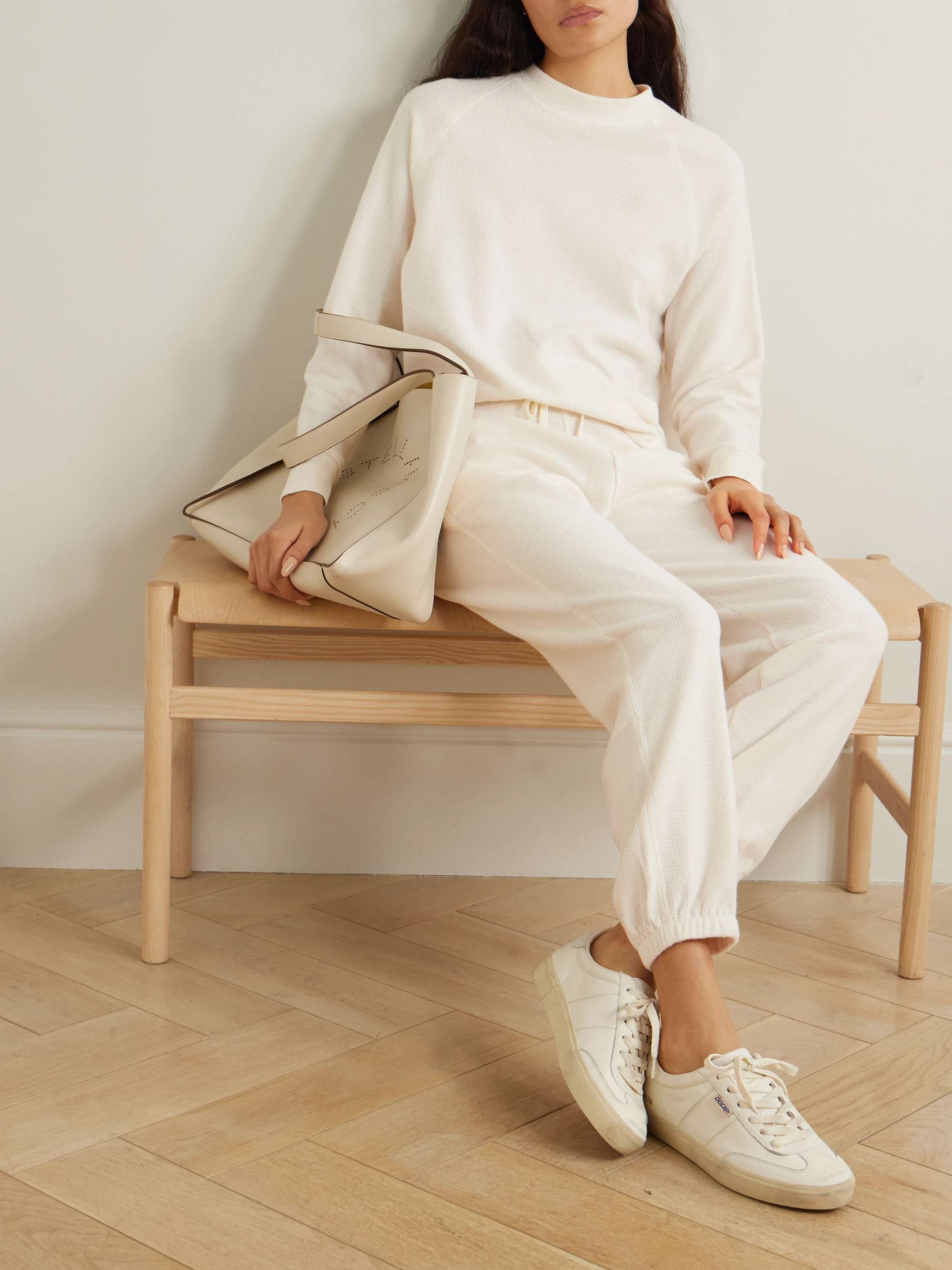 Waffle-knit cotton and cashmere-blend top view