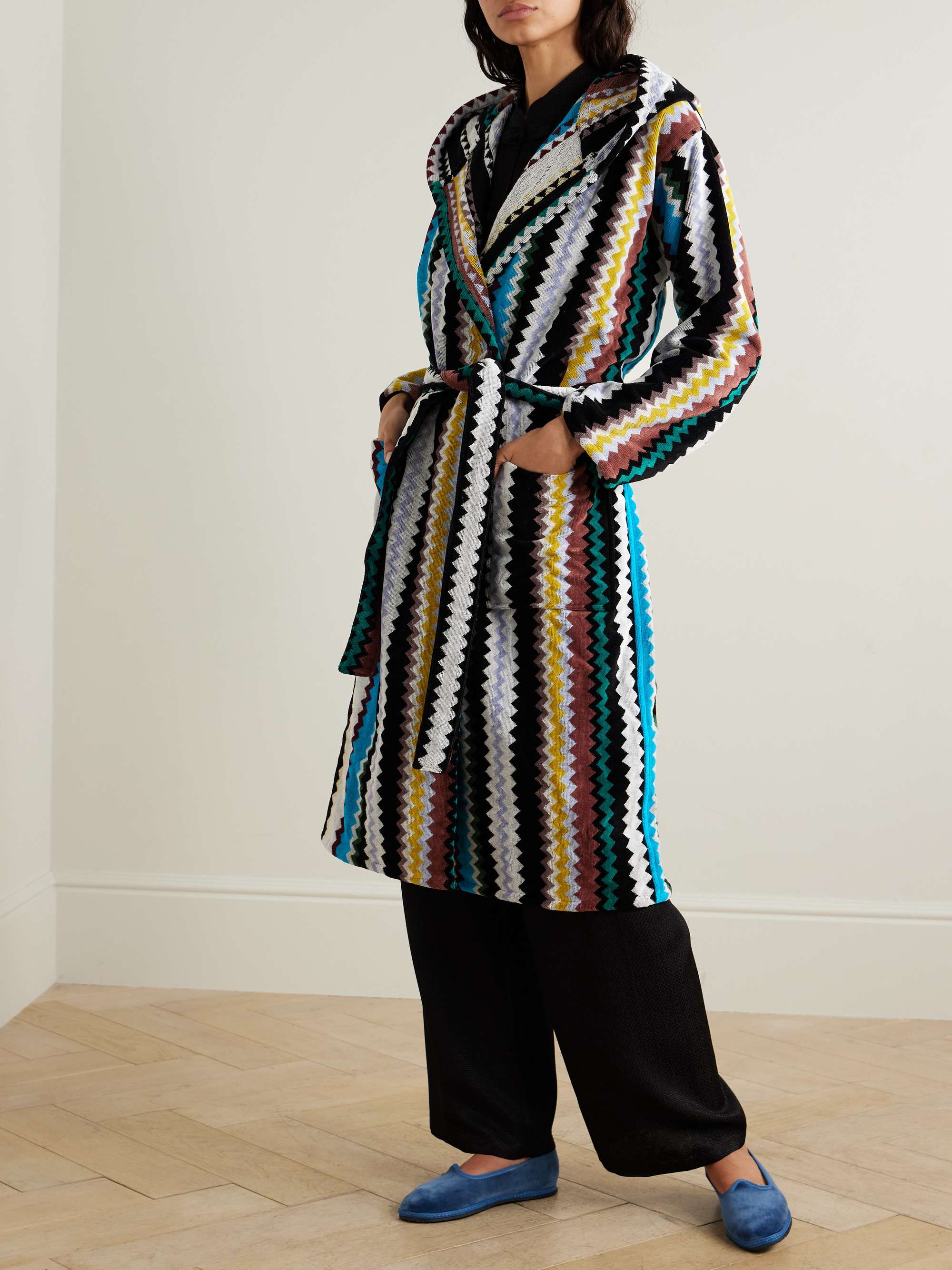 Curt hooded striped cotton-terry robe view
