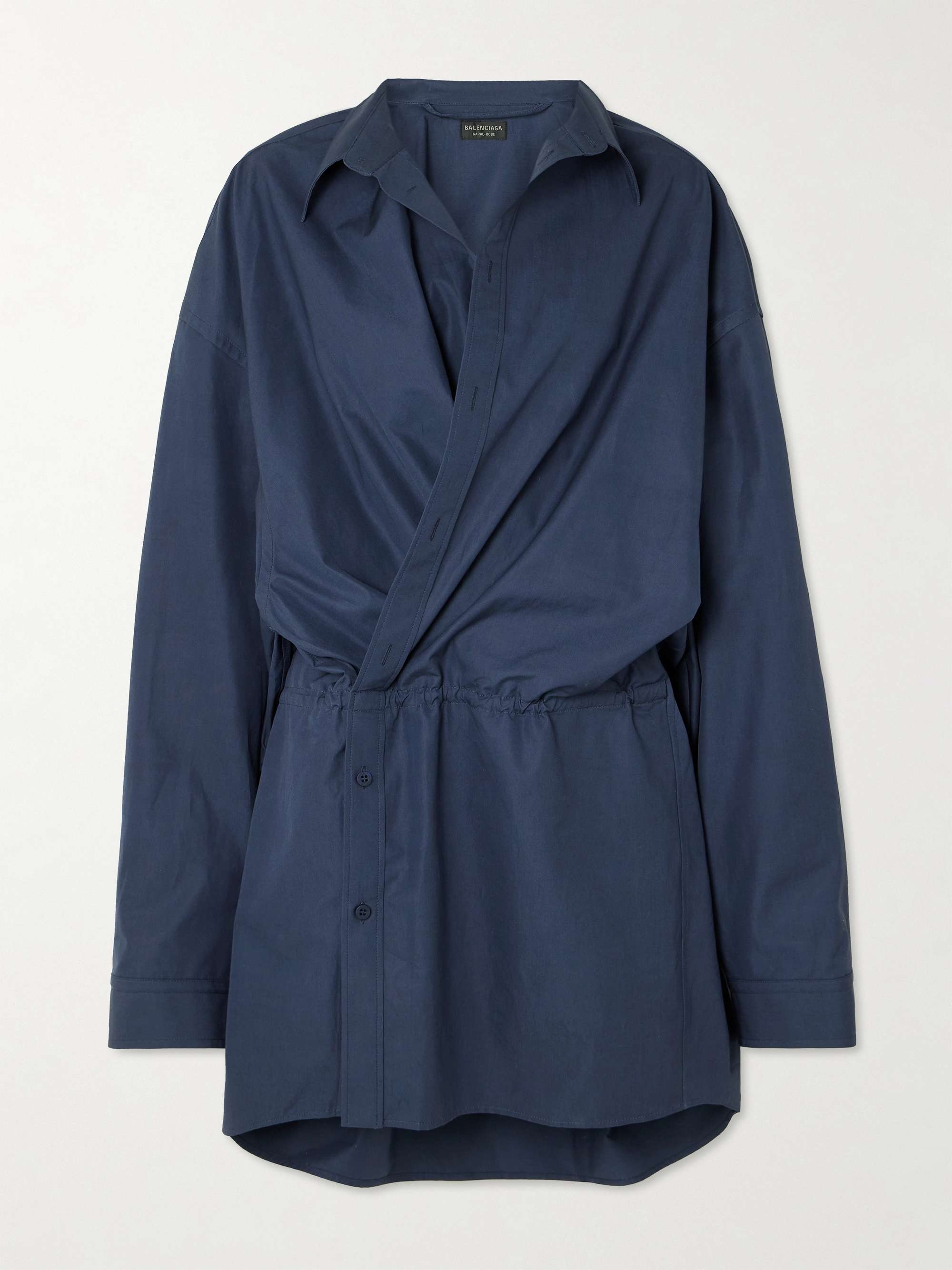Asymmetric gathered cotton-poplin mini shirt dress view
