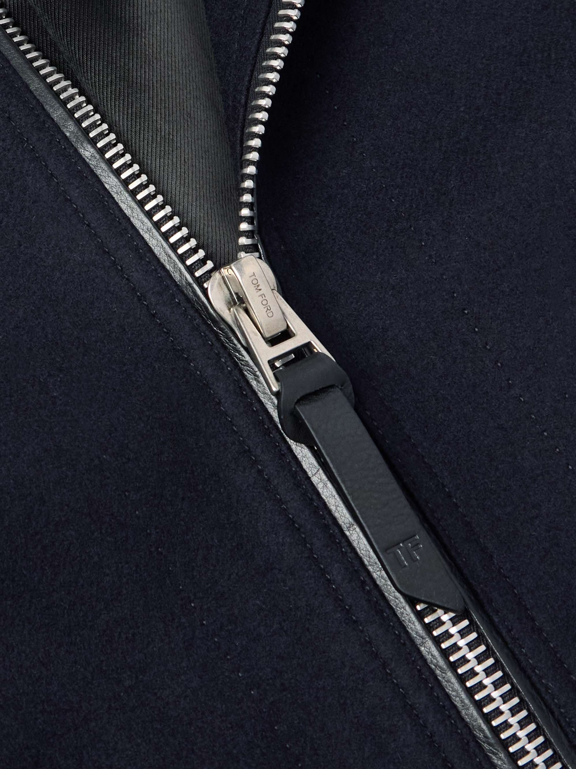 Leather-Trimmed Wool-Felt Bomber Jacket view
