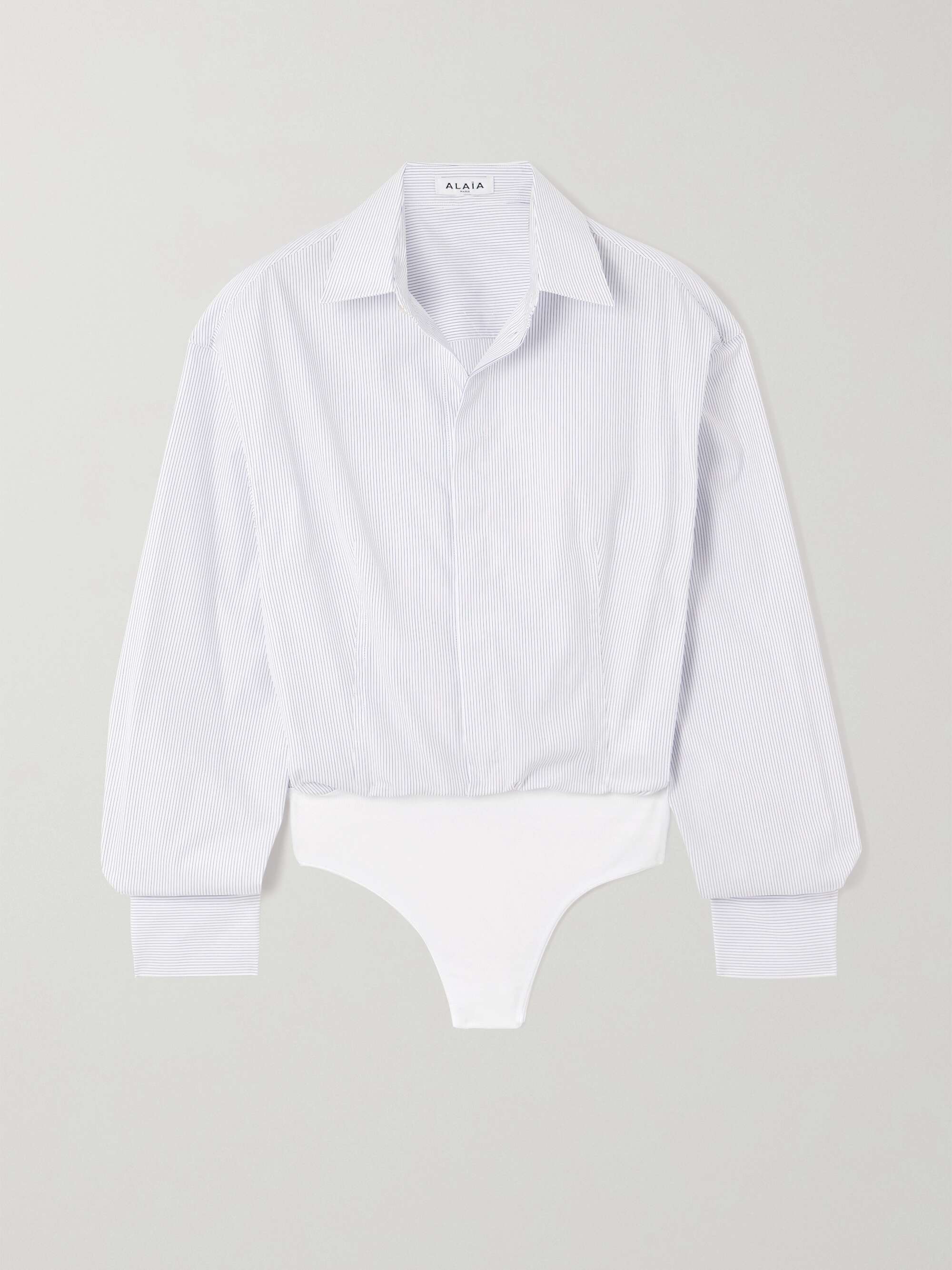Jersey-trimmed striped cotton-poplin bodysuit view