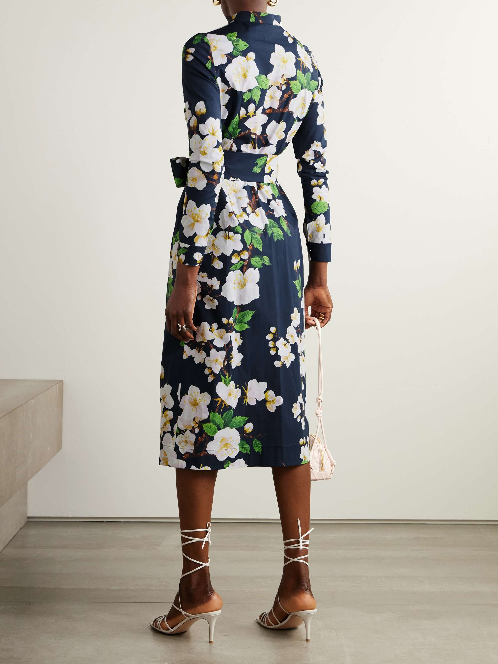 Belted floral-print cotton-blend poplin midi shirt dress view