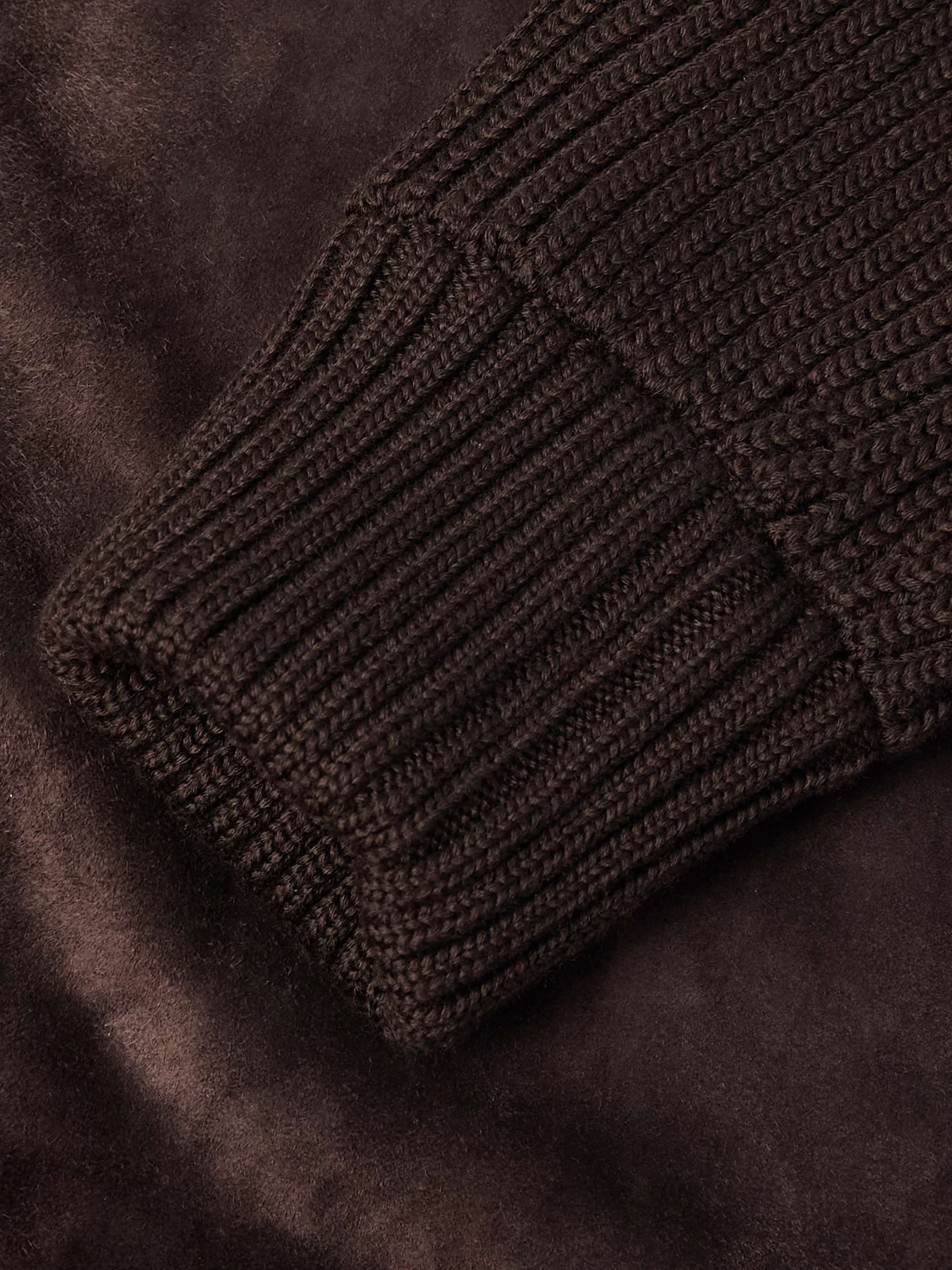 Panelled Ribbed Merino Wool and Suede Cardigan view
