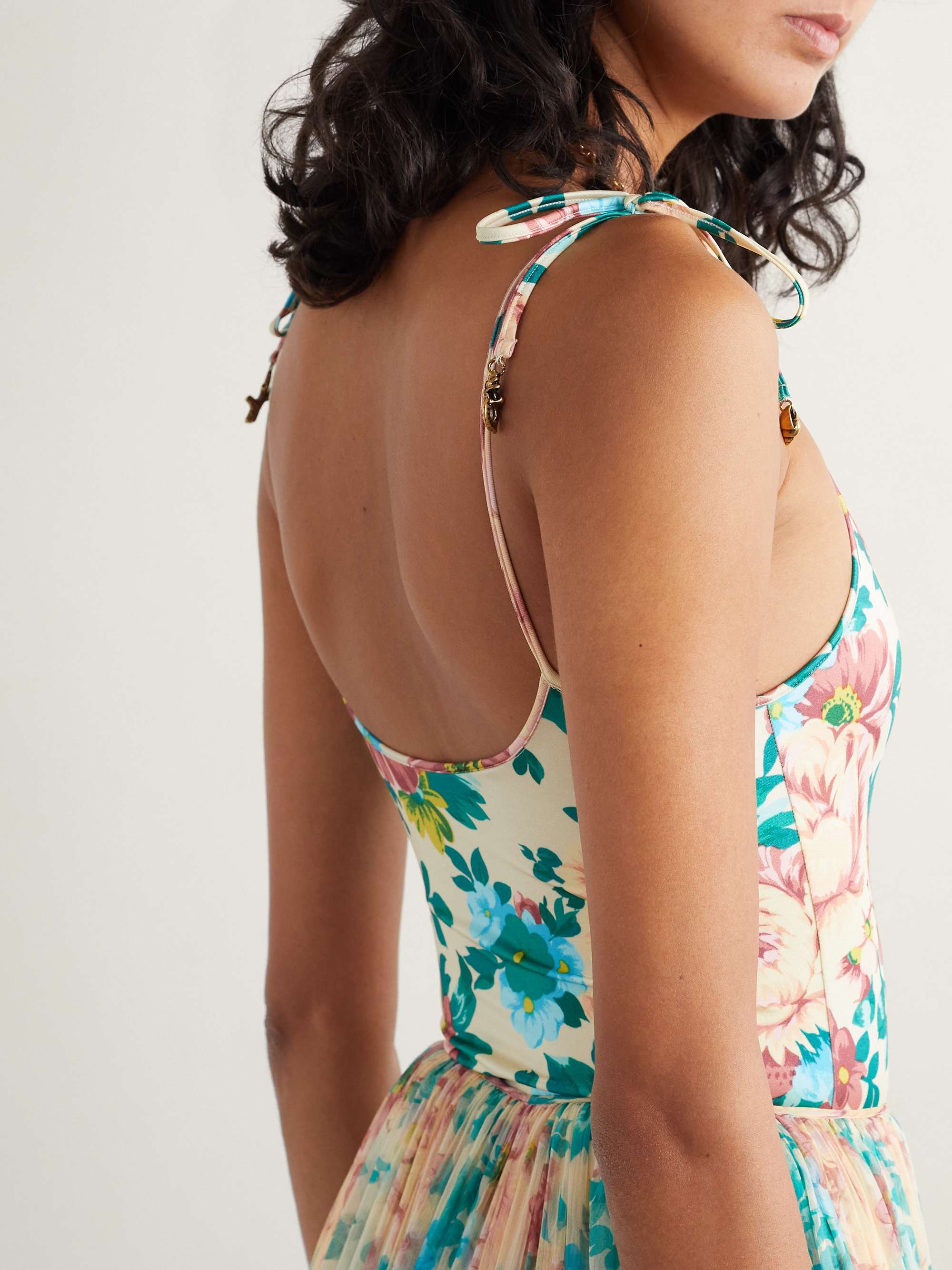 Embellished floral-print swimsuit view