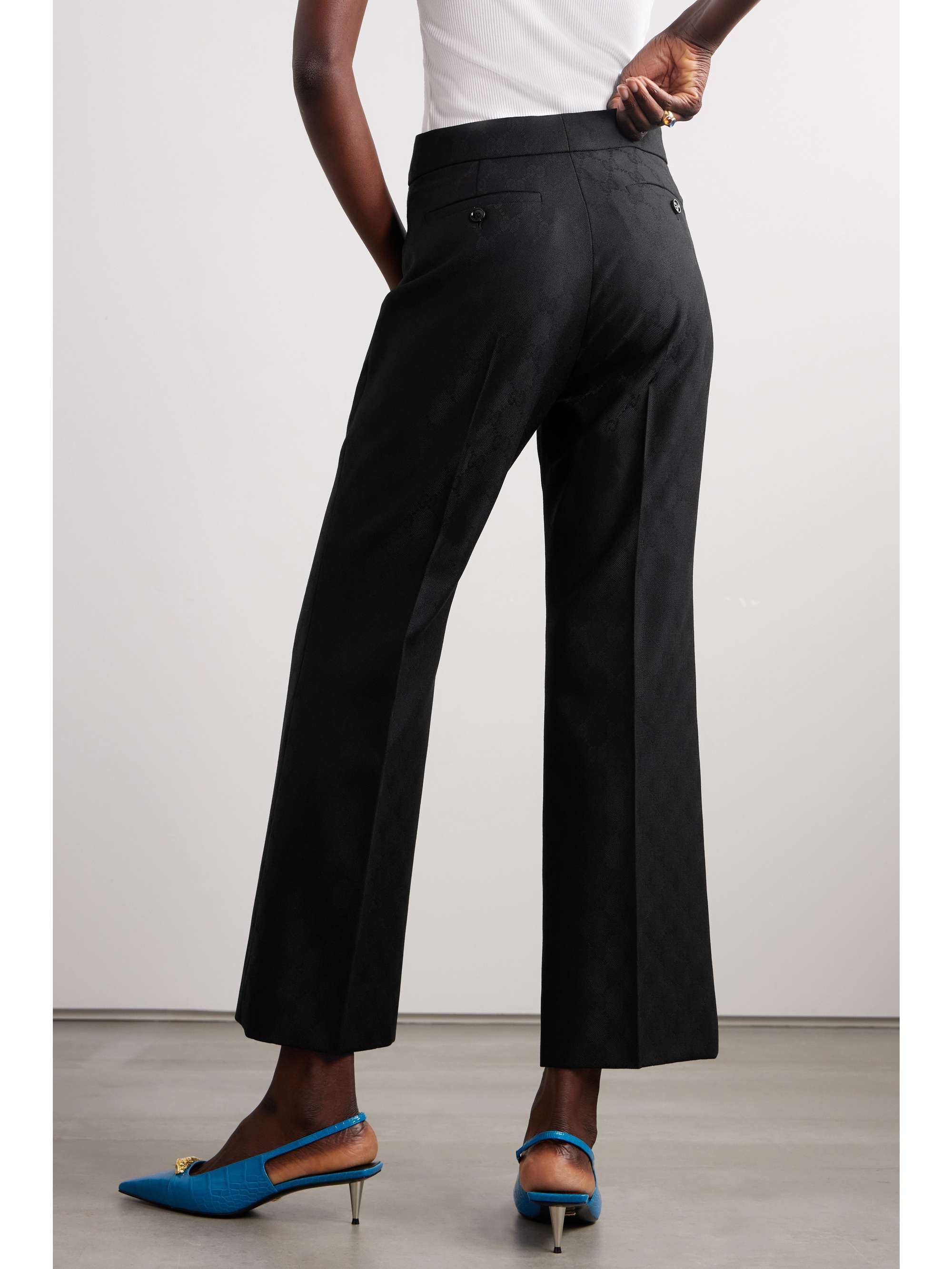 Cropped wool-jacquard bootcut pants view