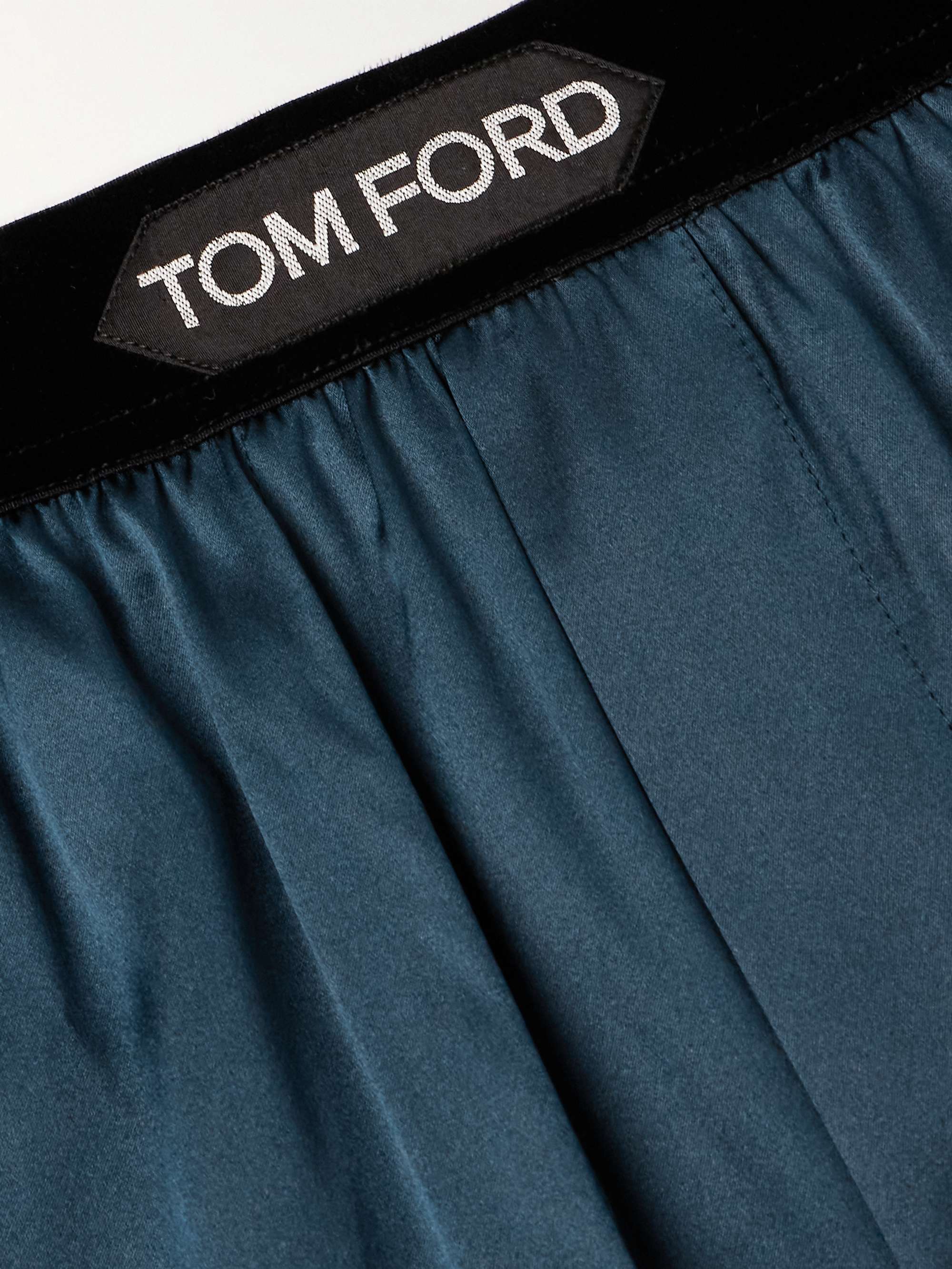 Velvet-Trimmed Stretch-Silk Satin Boxer Shorts view