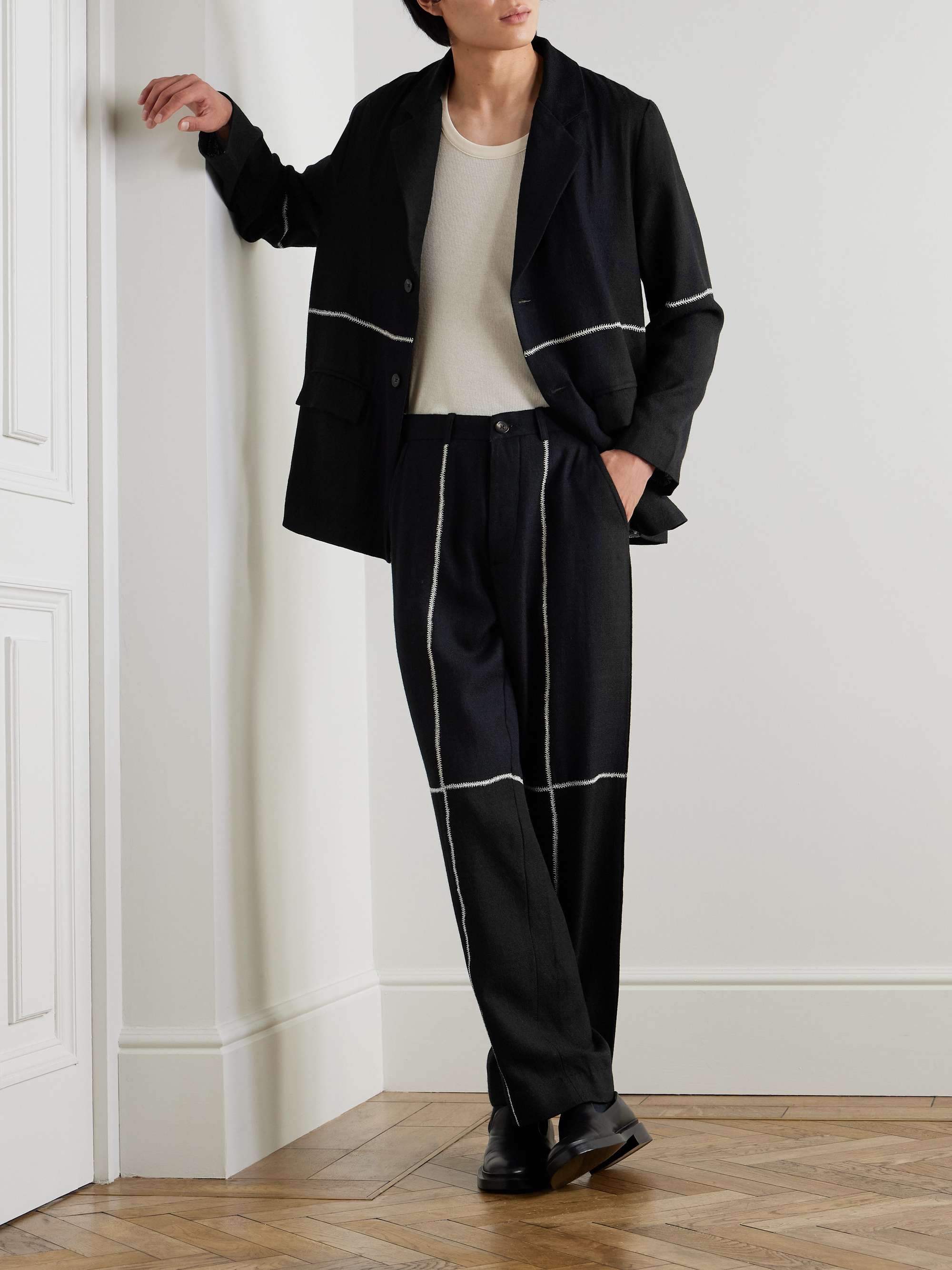 Straight-Leg Embroidered Wool Trousers view