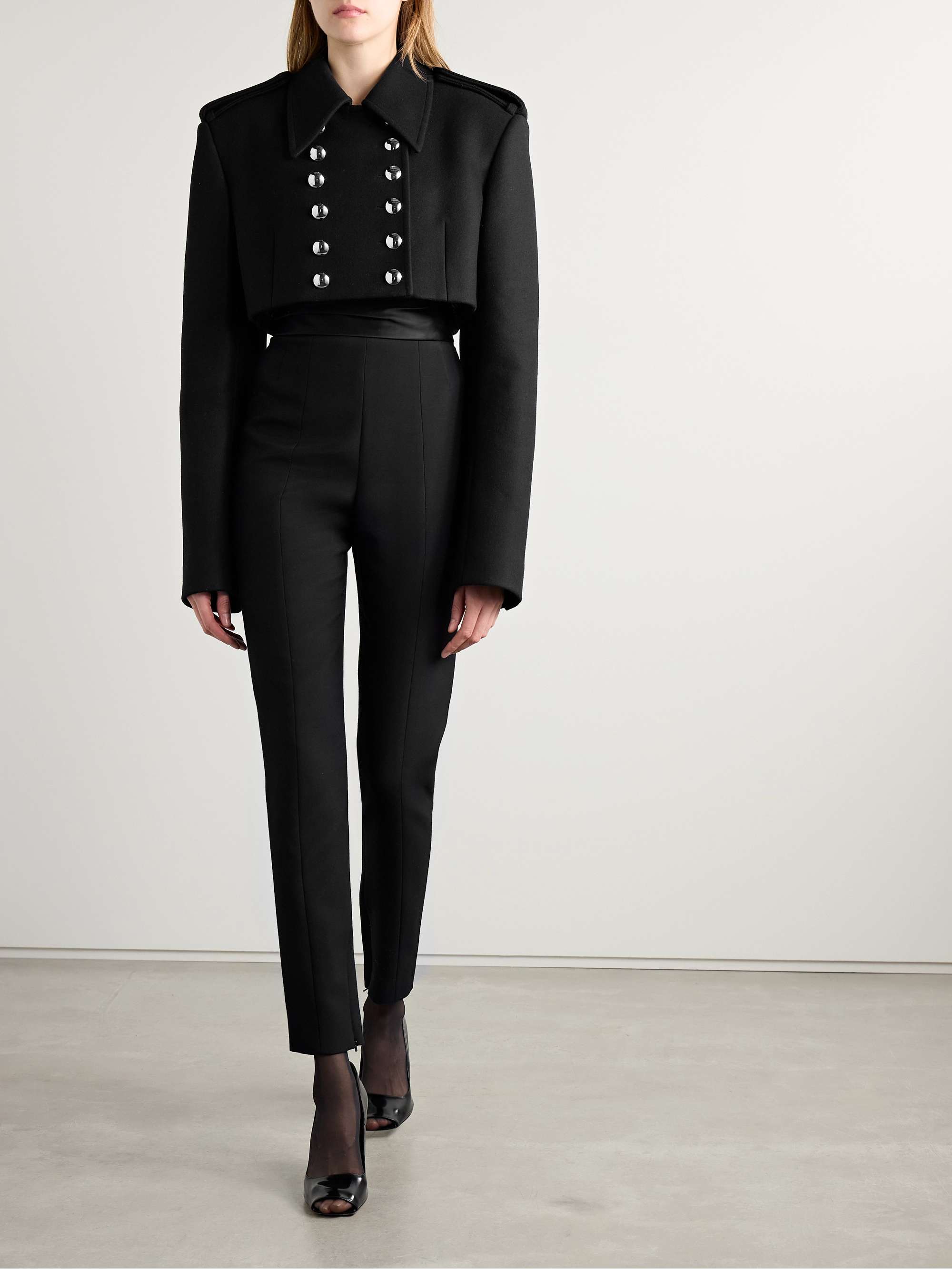 Leara double-breasted cropped wool-blend felt jacket view