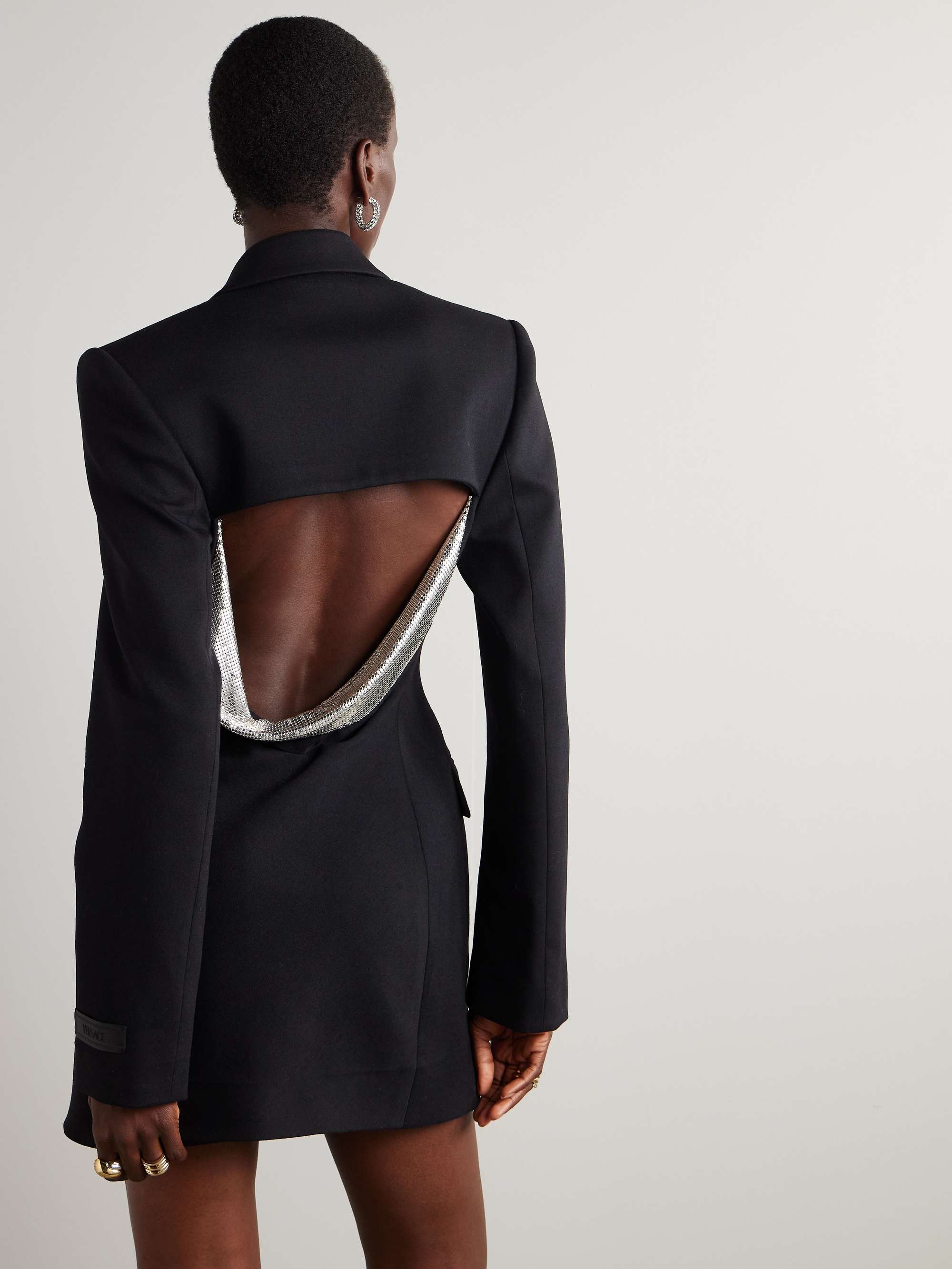 Double-breasted cut-out wool-blend grain de poudre mini dress view